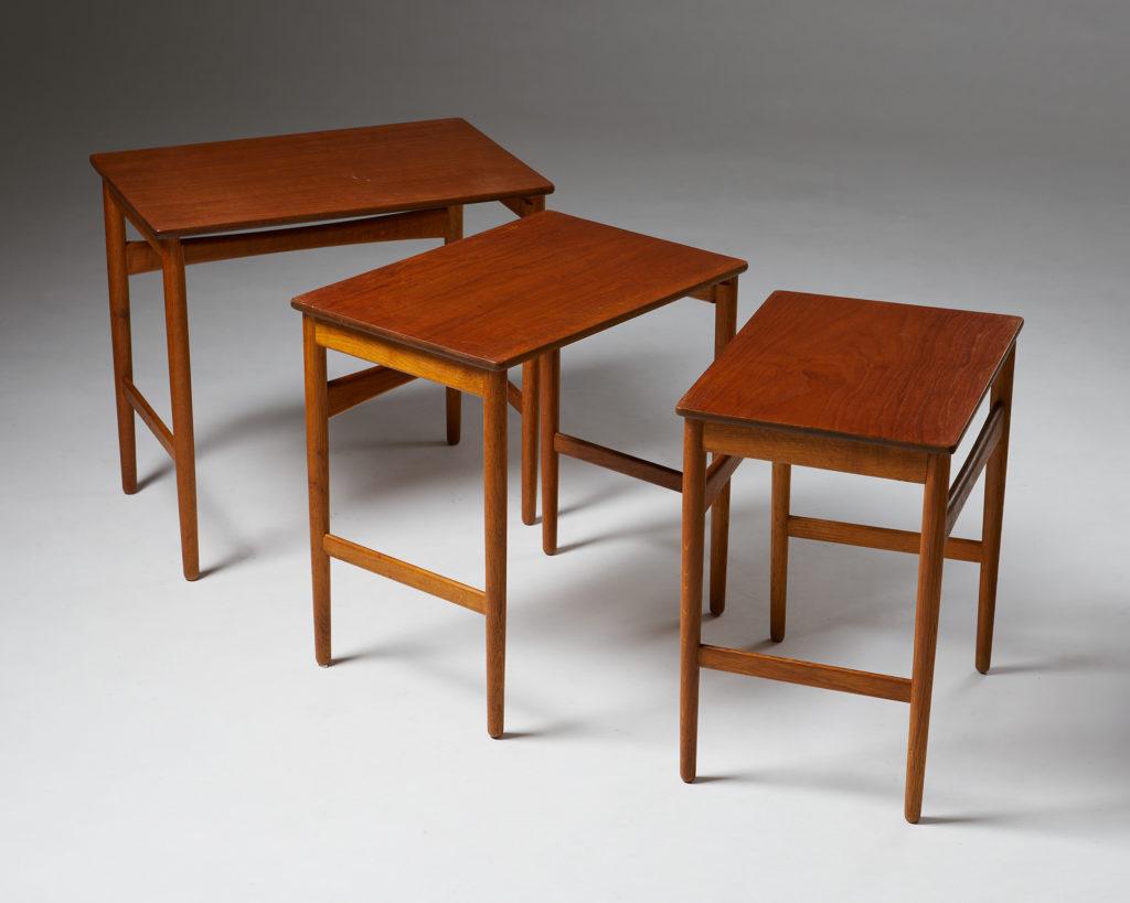 Mid-20th Century Set of Three Nesting Tables Designed by Hans J. Wegner for Andreas Tuck