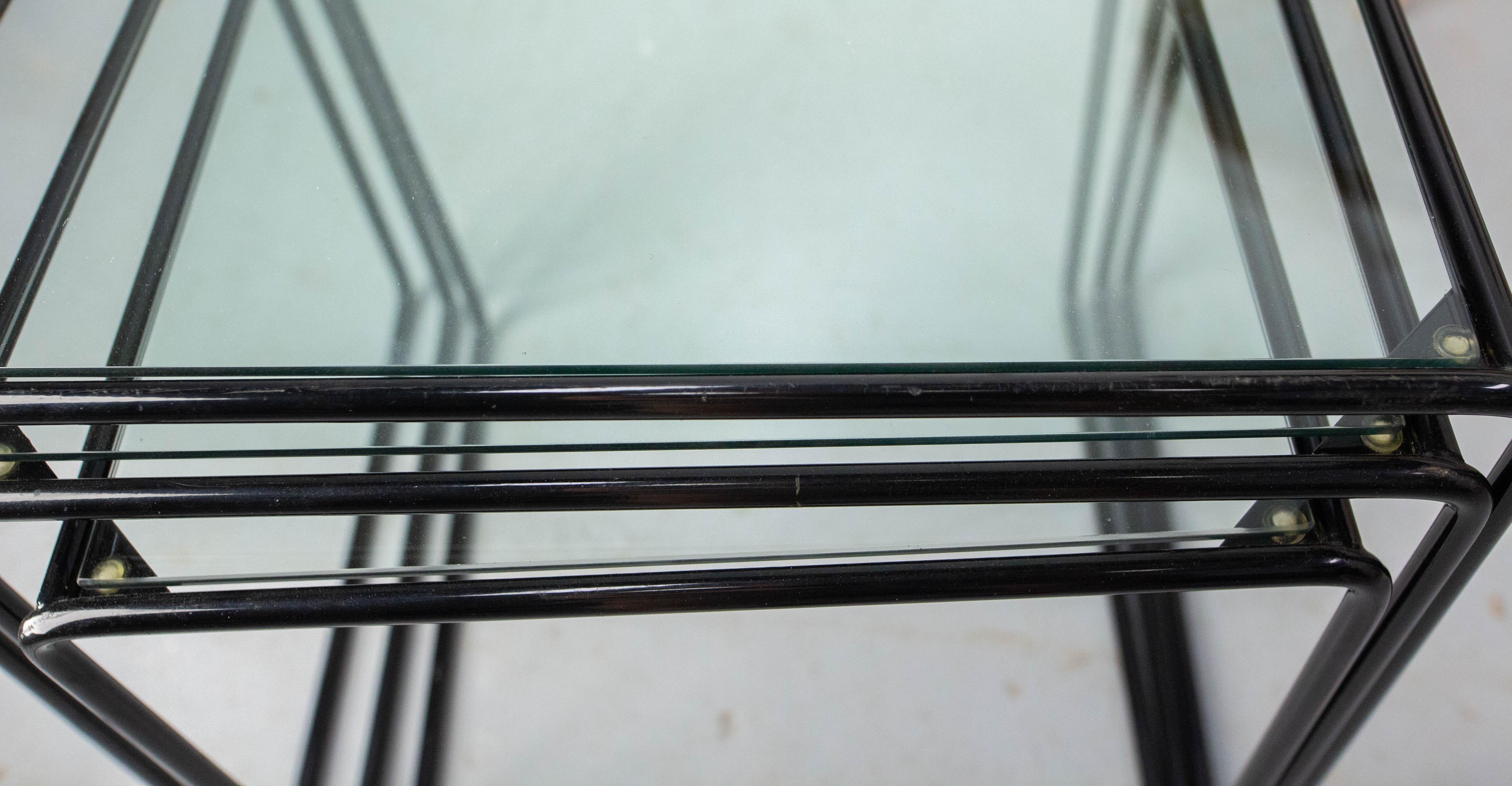 Set of Three Nesting Tables French Bauhaus Style Metal and Glass circa 1970 For Sale 5