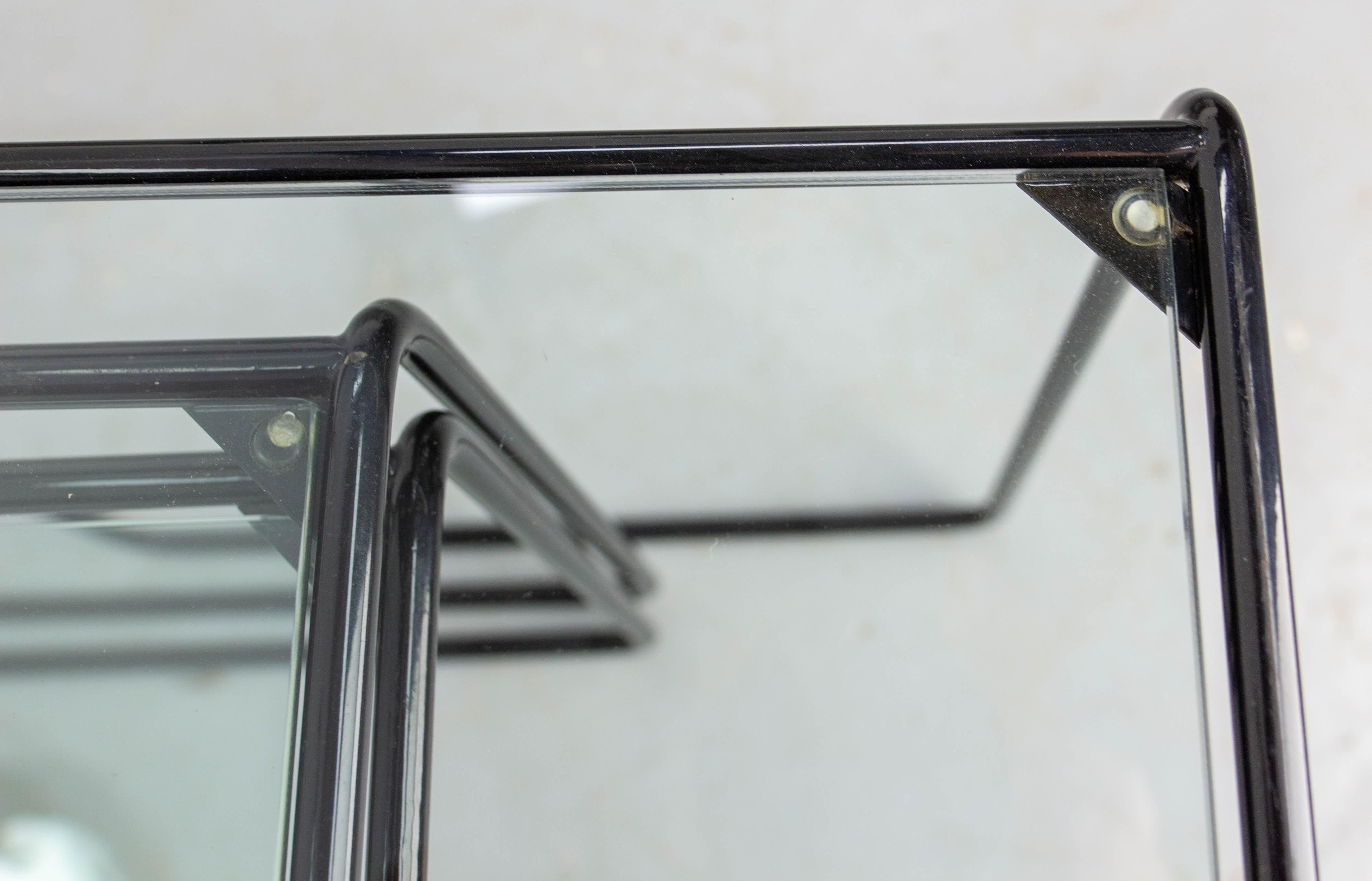 Set of Three Nesting Tables French Bauhaus Style Metal and Glass circa 1970 For Sale 3