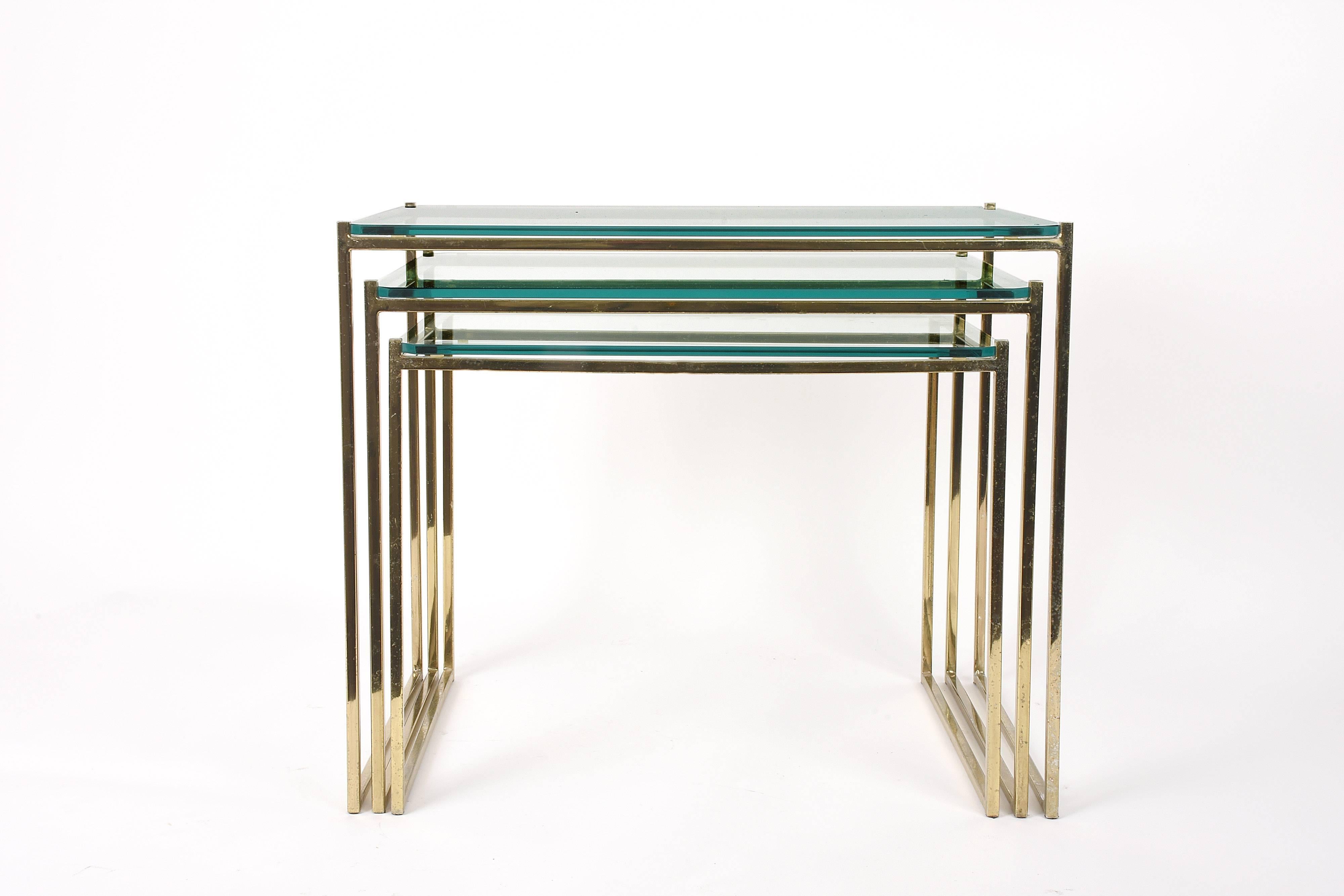 Set of Three Nesting Tables in Brass and Glass, Italy, 1970s Mid-Century Modern 5