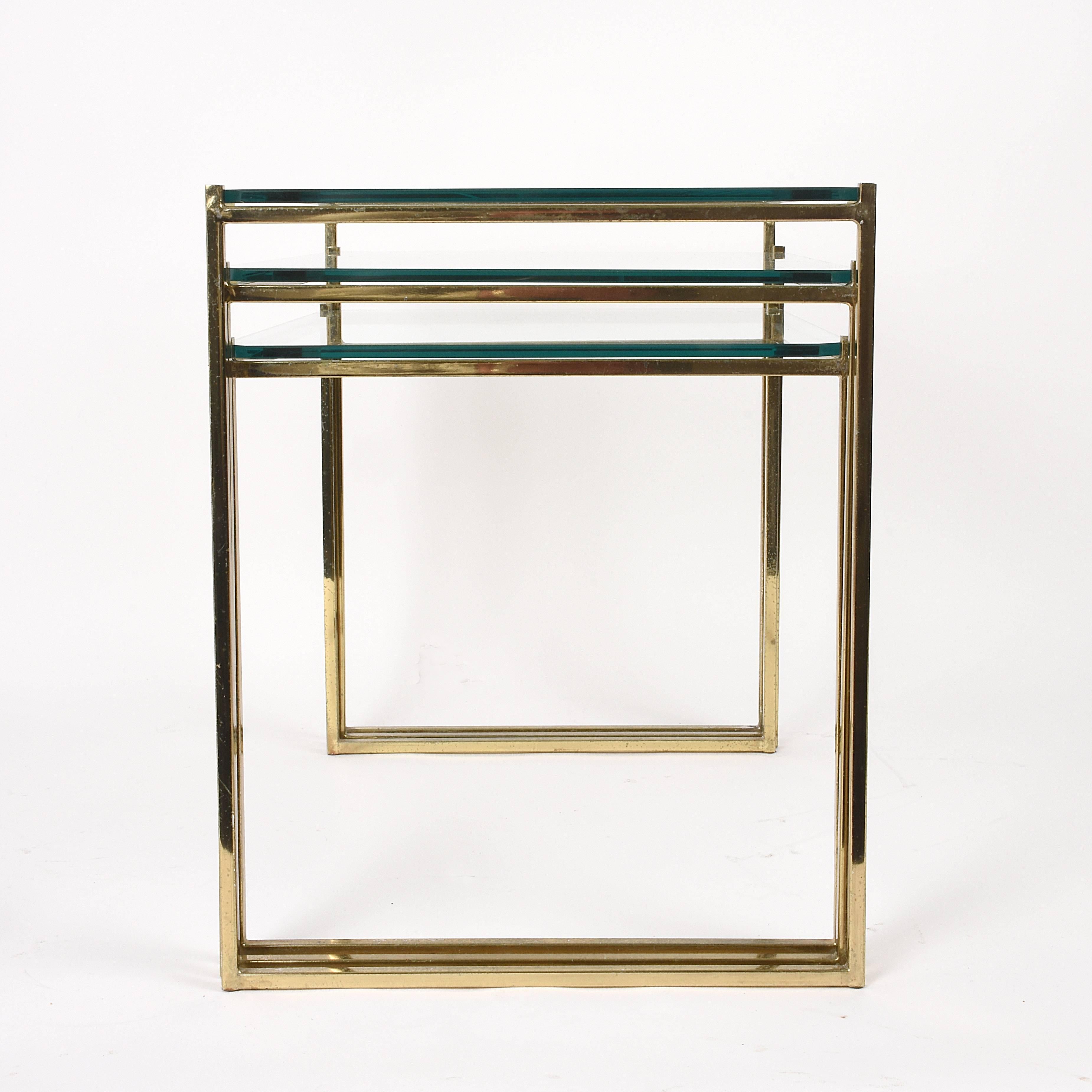 Set of Three Nesting Tables in Brass and Glass, Italy, 1970s Mid-Century Modern 3