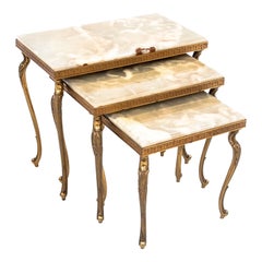 Set of Three Nesting Tables with a Stone Top, France, 1950s
