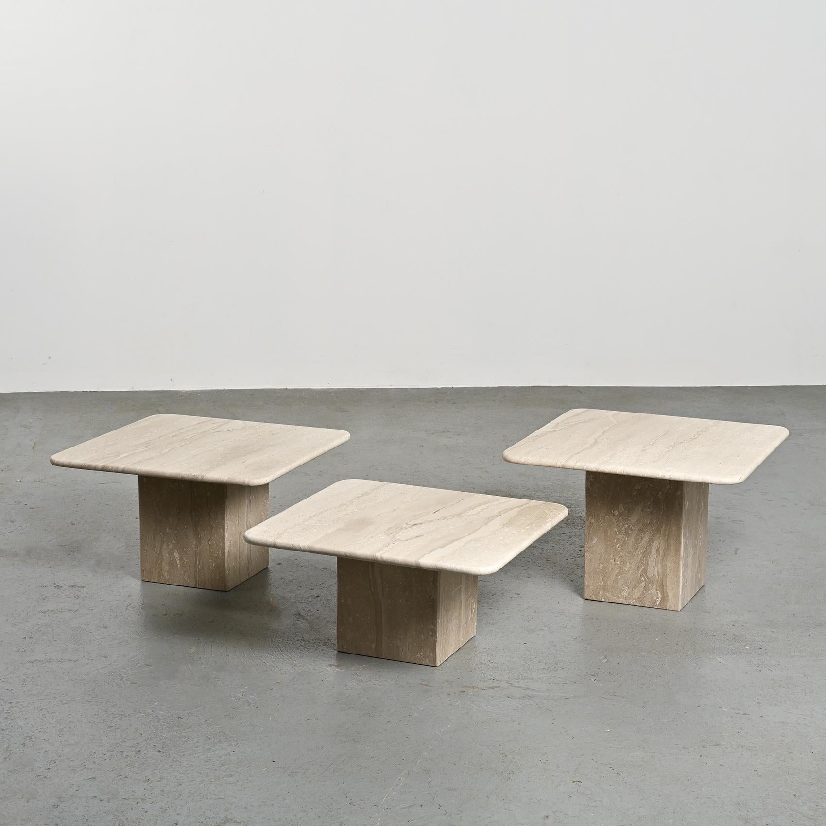 Set of three nesting travertine tables, Italy circa 1970 3