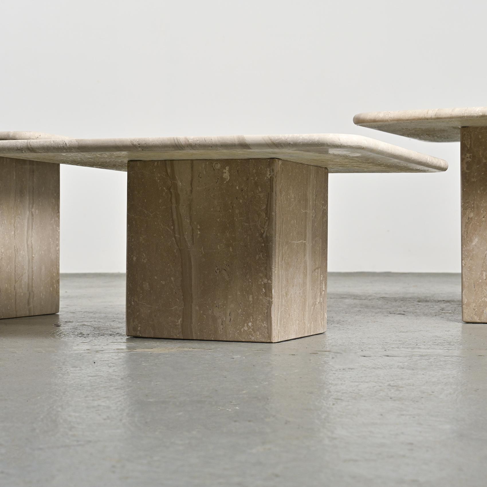 Set of three nesting travertine tables, Italy circa 1970 5