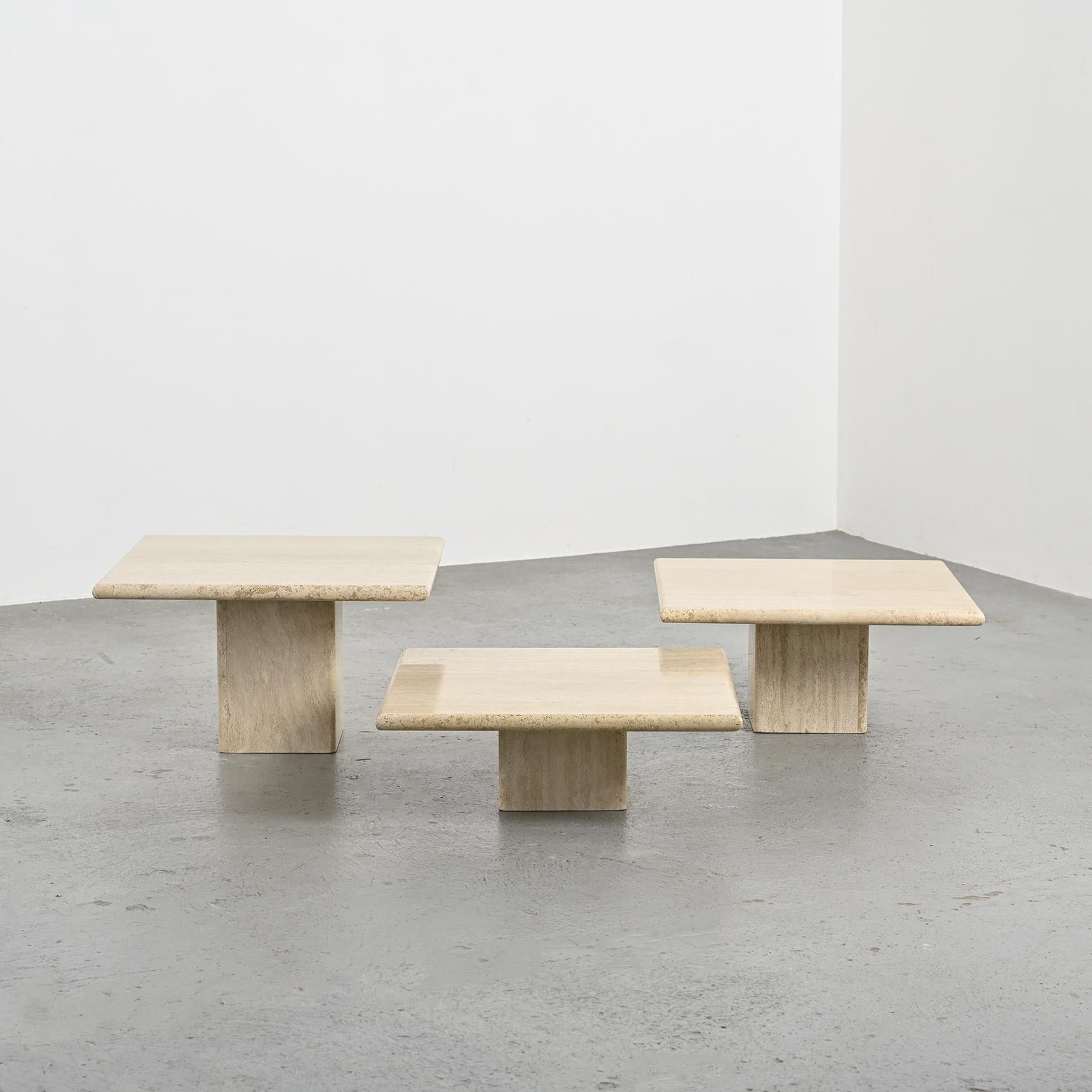 Post-Modern Set of three nesting travertine tables, Italy circa 1970