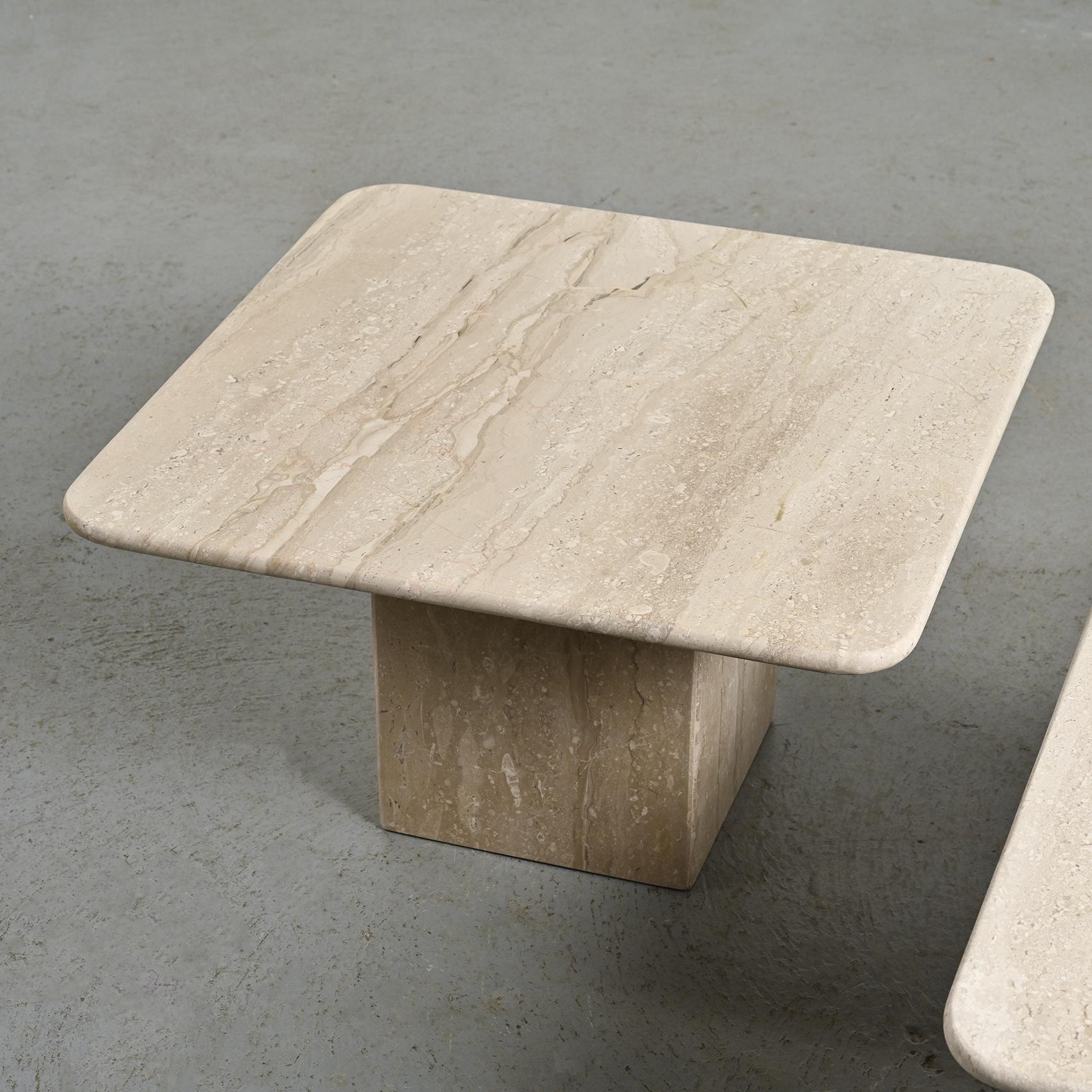 Italian Set of three nesting travertine tables, Italy circa 1970