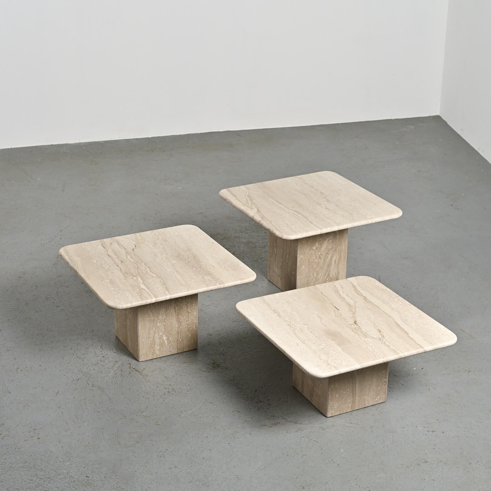 Set of three nesting travertine tables, Italy circa 1970 1