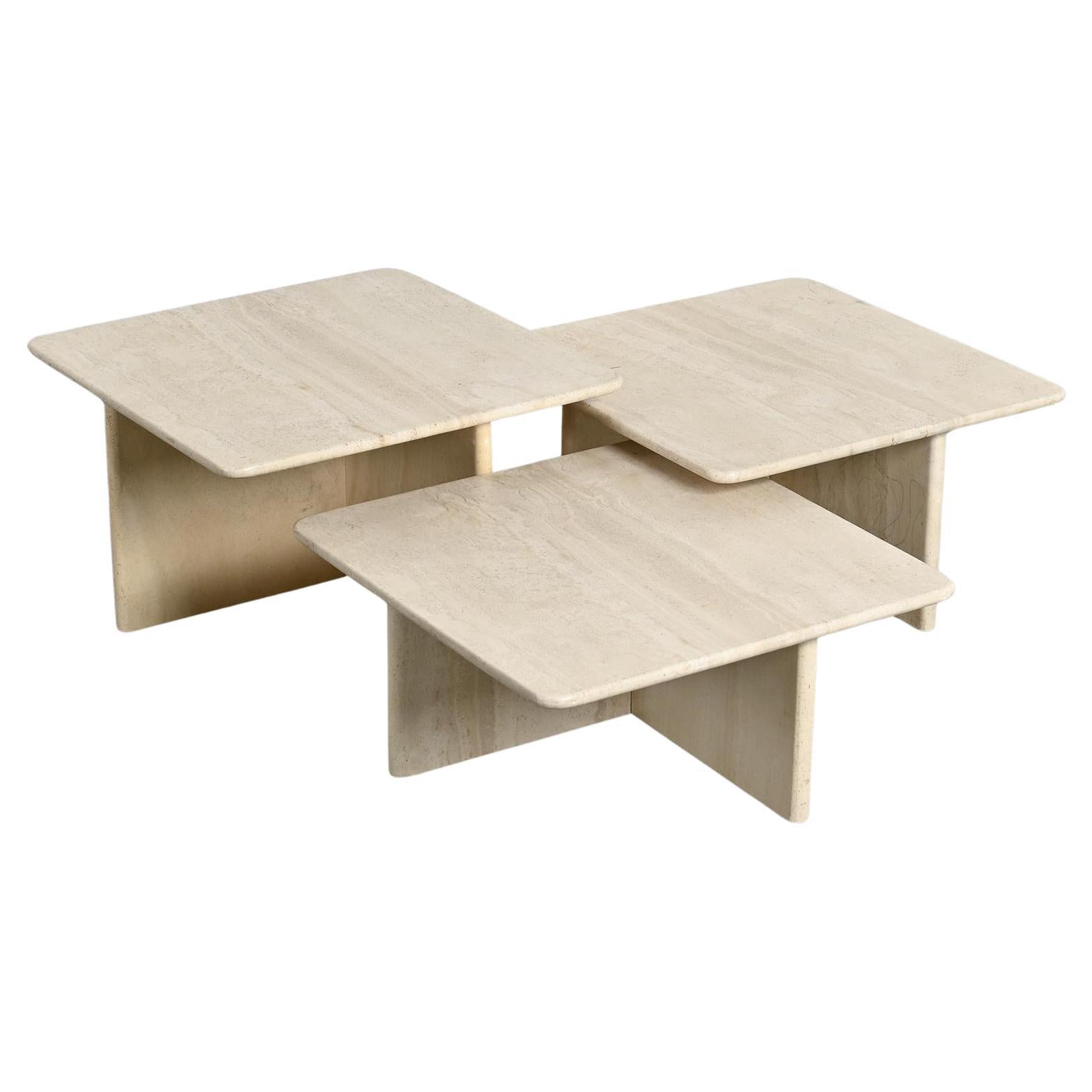 Set of three nesting travertine tables, Italy circa 1970