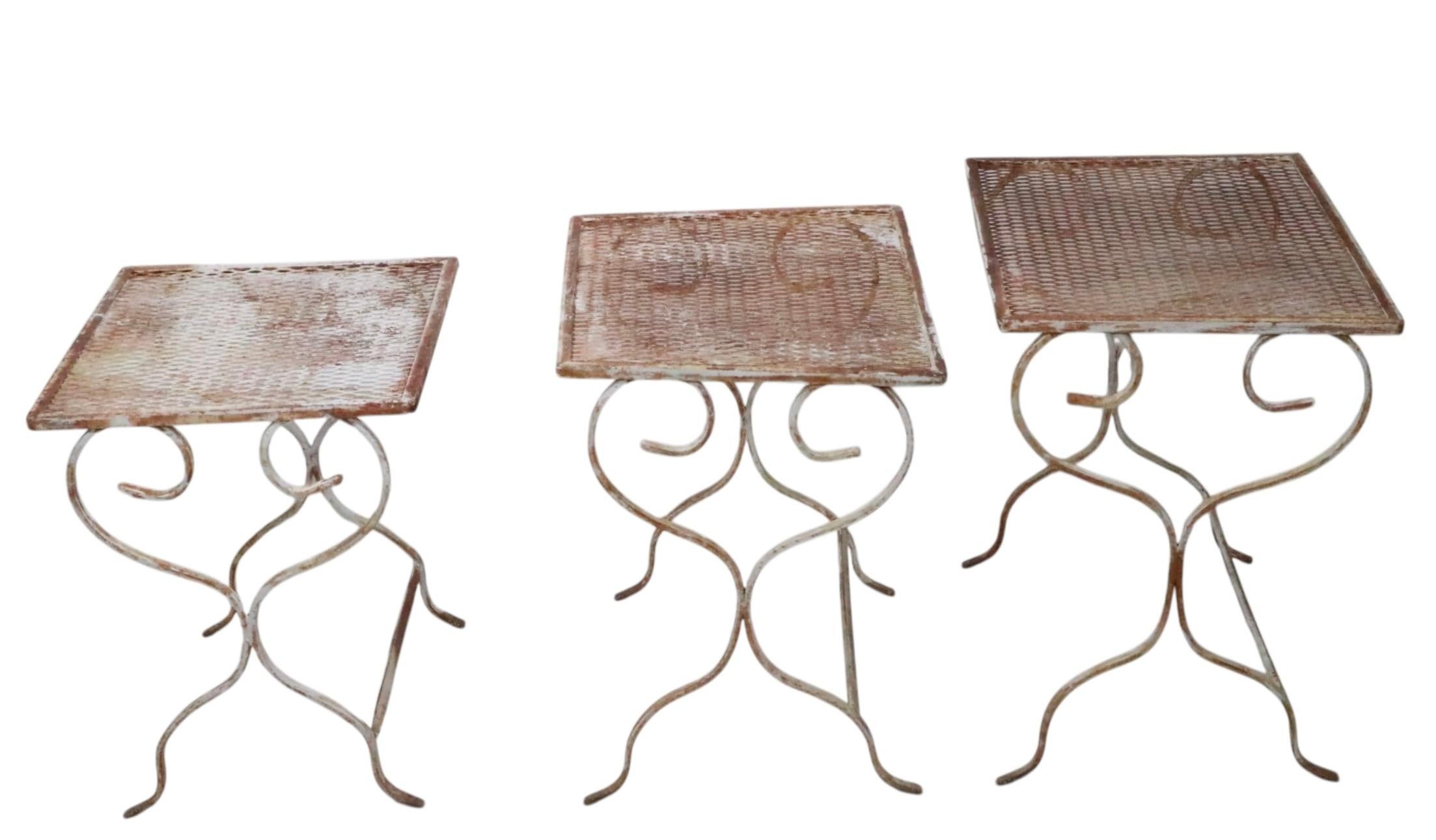 American Set of Three Nesting Wrought Iron Garden Patio Poolside Tables att to Salterini For Sale
