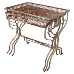 Vintage Set of Three Nesting Wrought Iron Garden Patio Poolside Tables att to Salterini