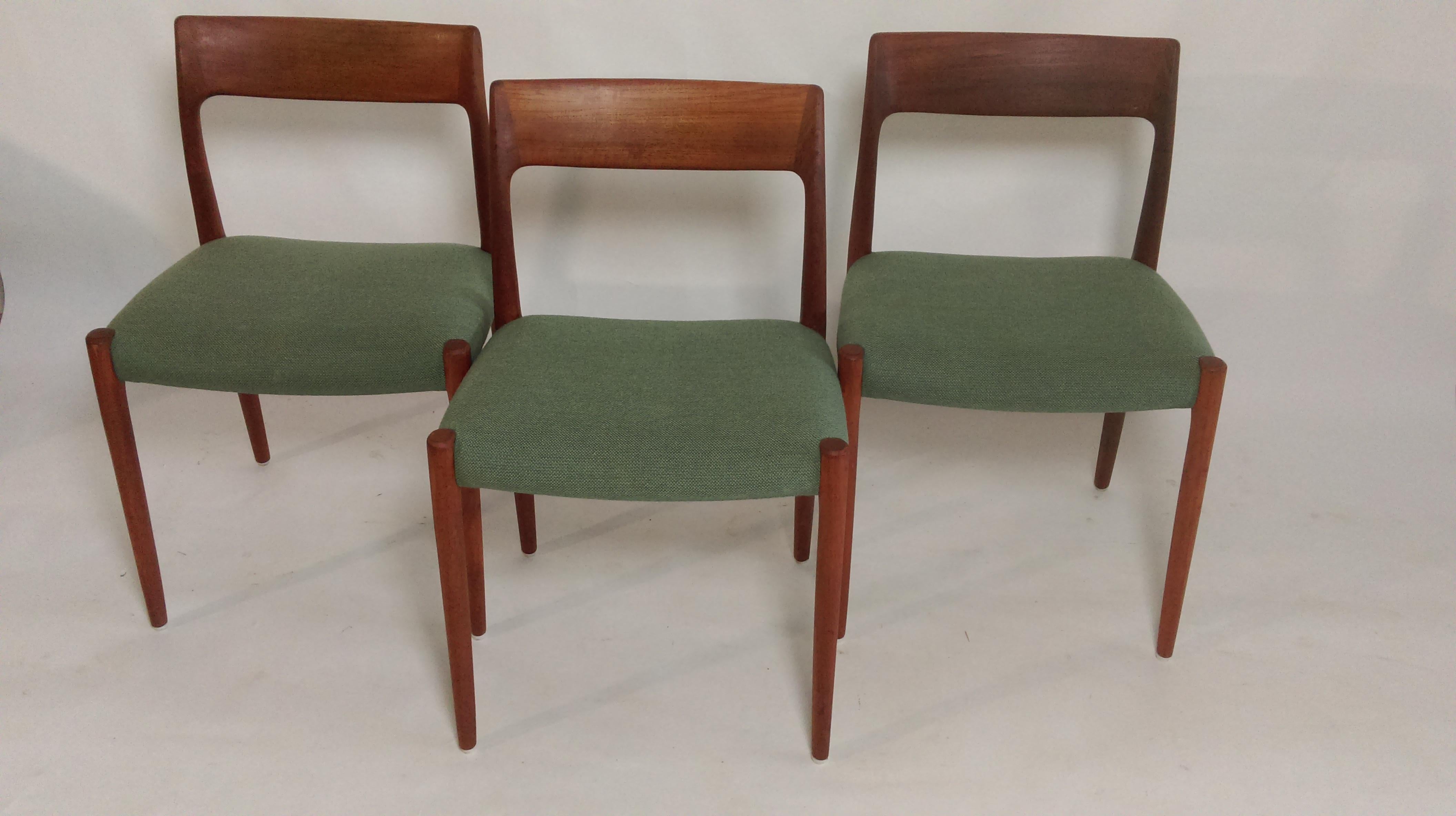 Set of Three Niels Otto Moller model 77 Teak Dining Chairs