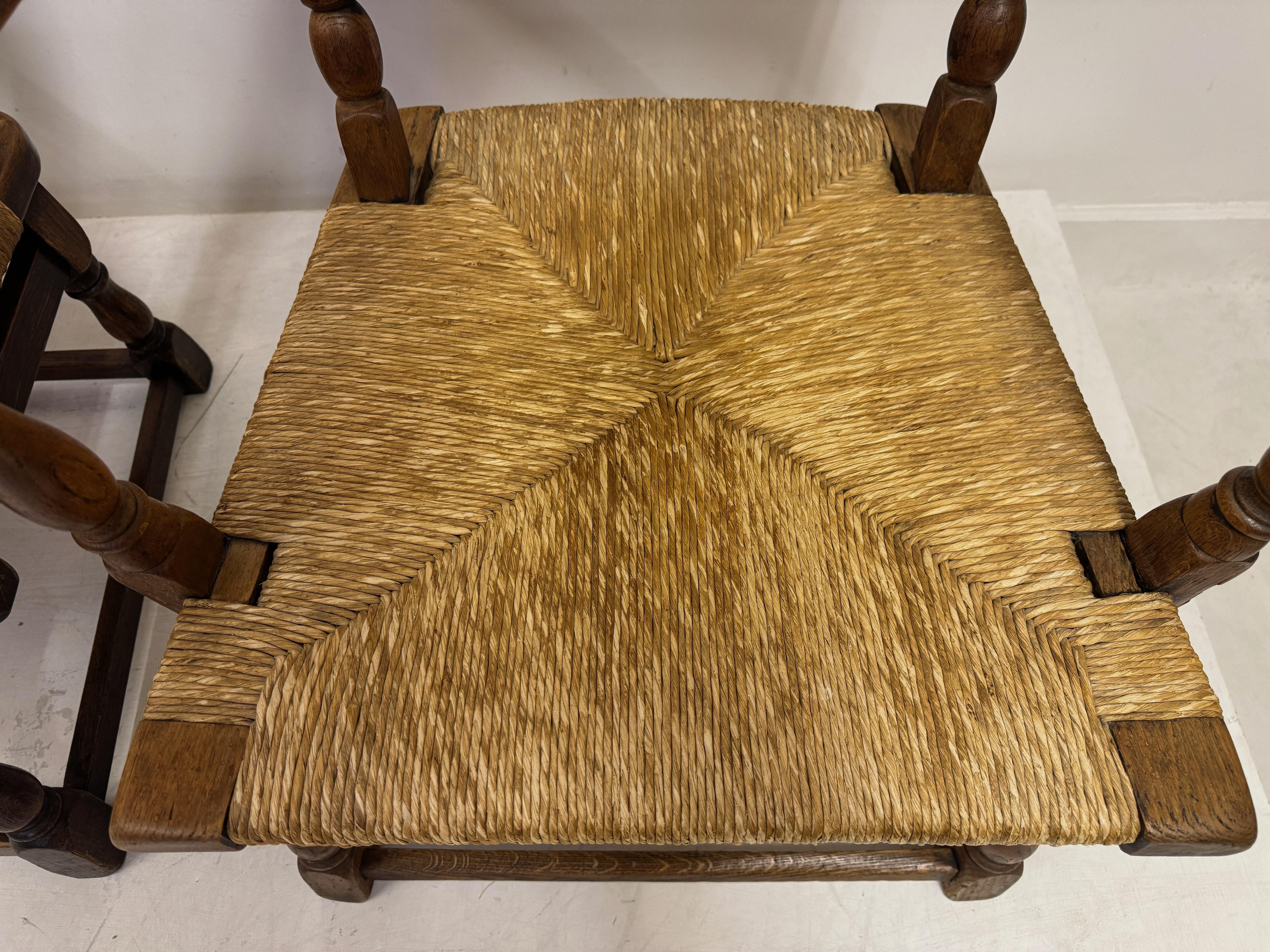 Pelle Set di tre poltrone in Oak con sedute in giunco e pelle in vendita