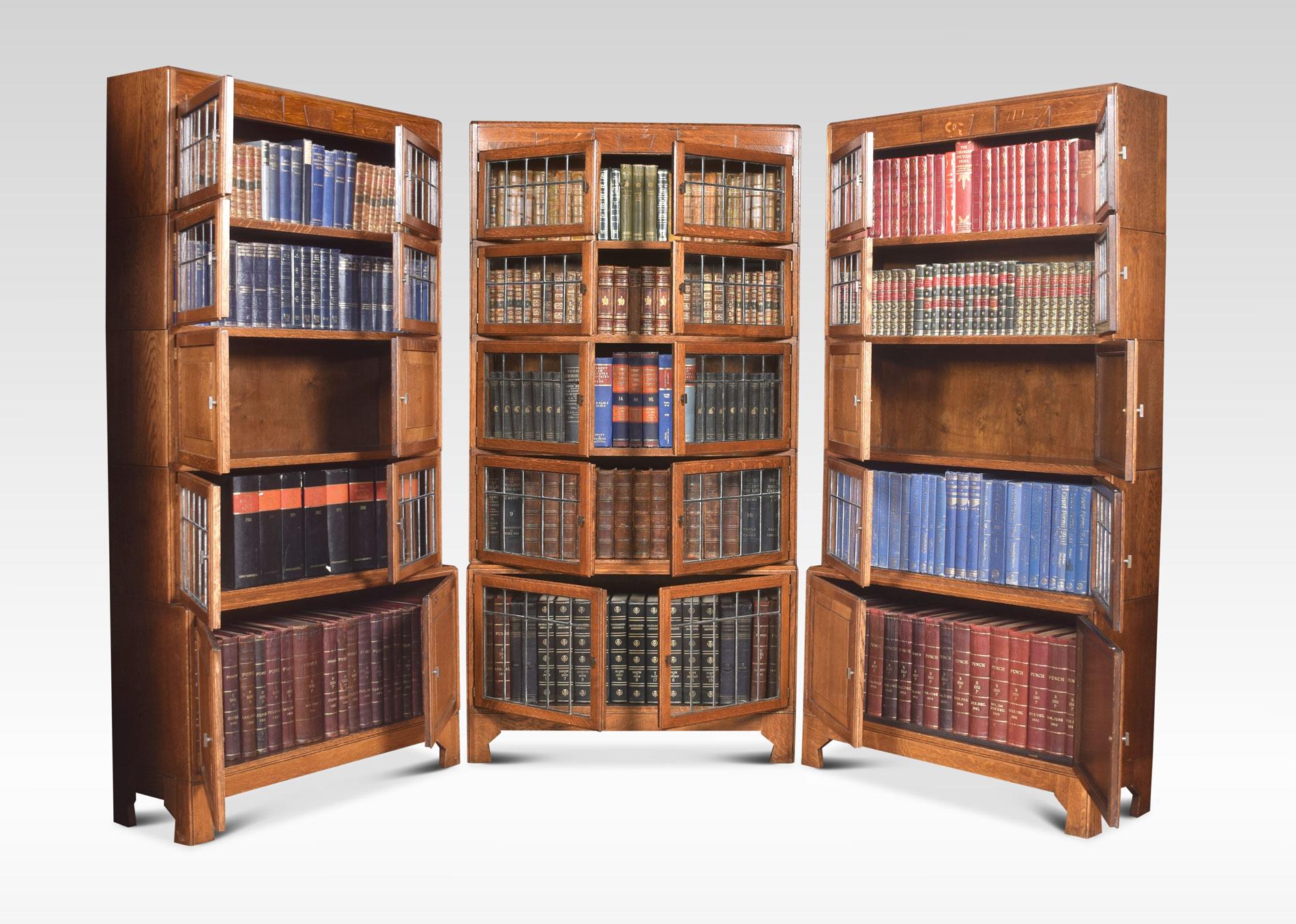 British Set of Three Oak Art Deco Sectional Bookcases