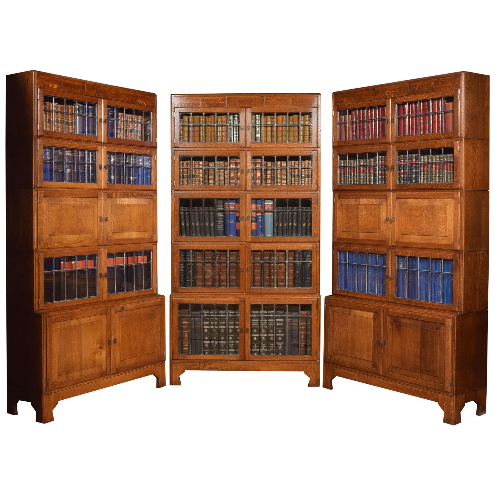 Set of Three Oak Art Deco Sectional Bookcases