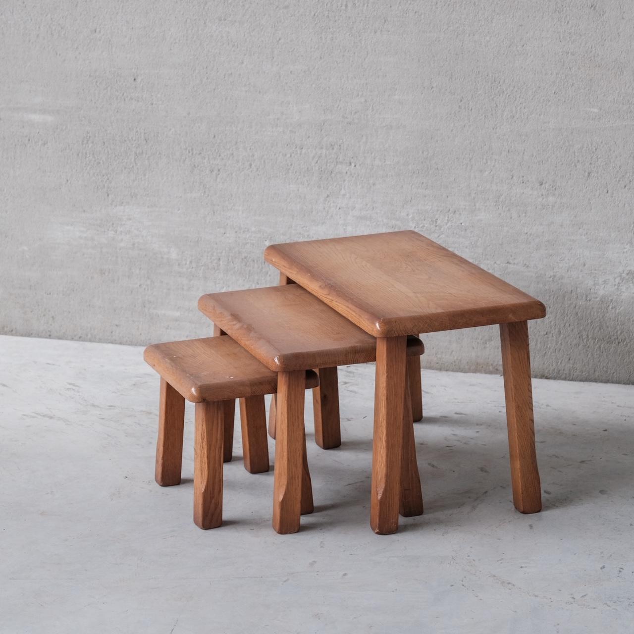 Belgian Set of Three Oak Mid-Century Coffee Tables For Sale