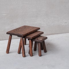 Set of Three Oak Mid-Century Nesting Tables
