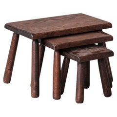 Set of Three Oak Mid-Century Nesting Tables