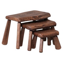Set of Three Oak Mid-Century Nesting Tables
