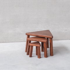 Set of Three Oak Mid-Century Triangular Side Tables