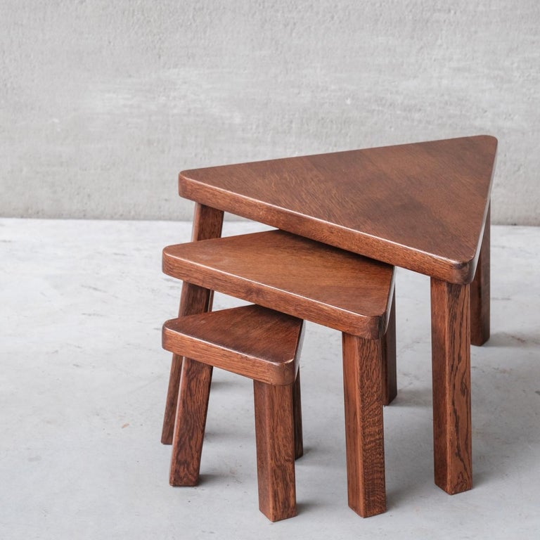 Set of Three Oak MidCentury Triangular Side Tables For Sale at 1stDibs
