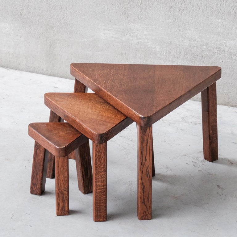 Set of Three Oak MidCentury Triangular Side Tables For Sale at 1stDibs