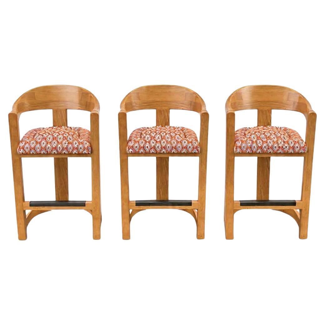 Set of Three Oak ‘Onassis’ Barstools by Karl Springer im Angebot