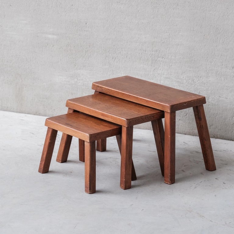 Set of Three Oak Rectangular Mid-Century Nesting Tables For Sale at 1stDibs