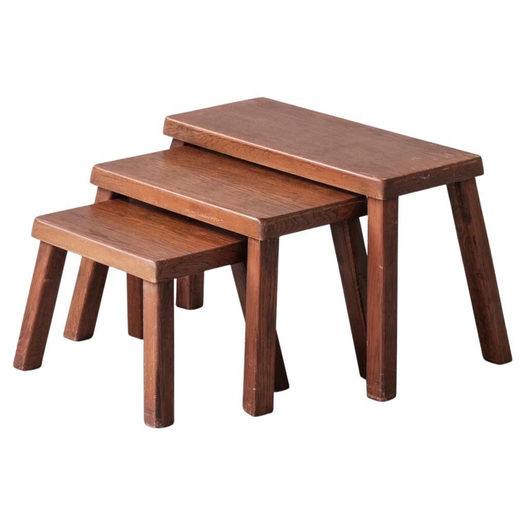 Set of Three MidCentury Walnut Triangular Nesting Tables at 1stDibs