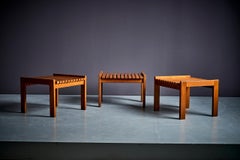 Satz von drei Hockern aus Eiche von Genevieve Dangles, bearbeitet von Group 4, Frankreich 1950er Jahre