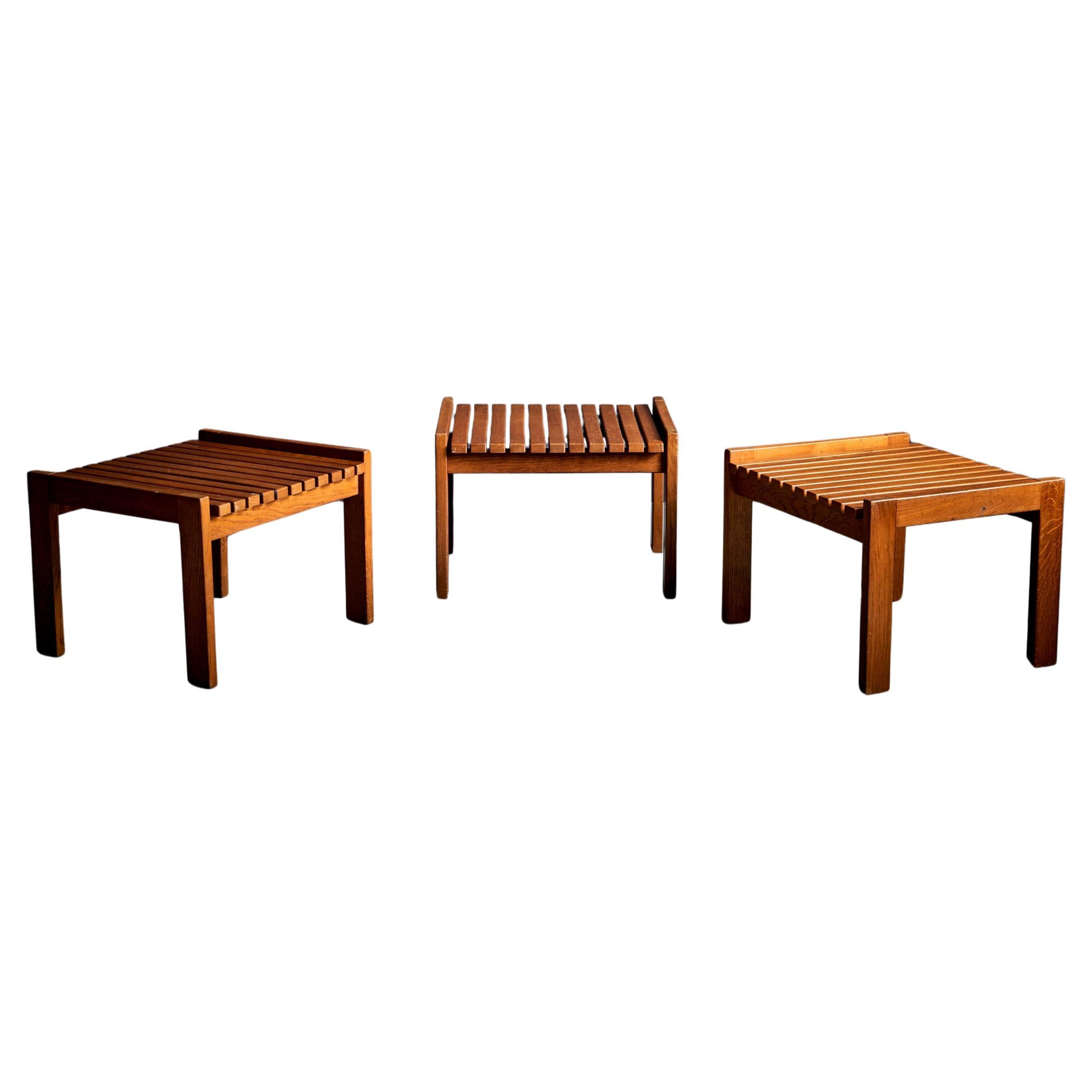 Set of three oak Stools by Genevieve Dangles edited by Group 4, France 1950s
