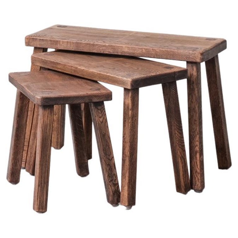 Set of Three Oak Taller MidCentury Nesting Tables For Sale at 1stDibs