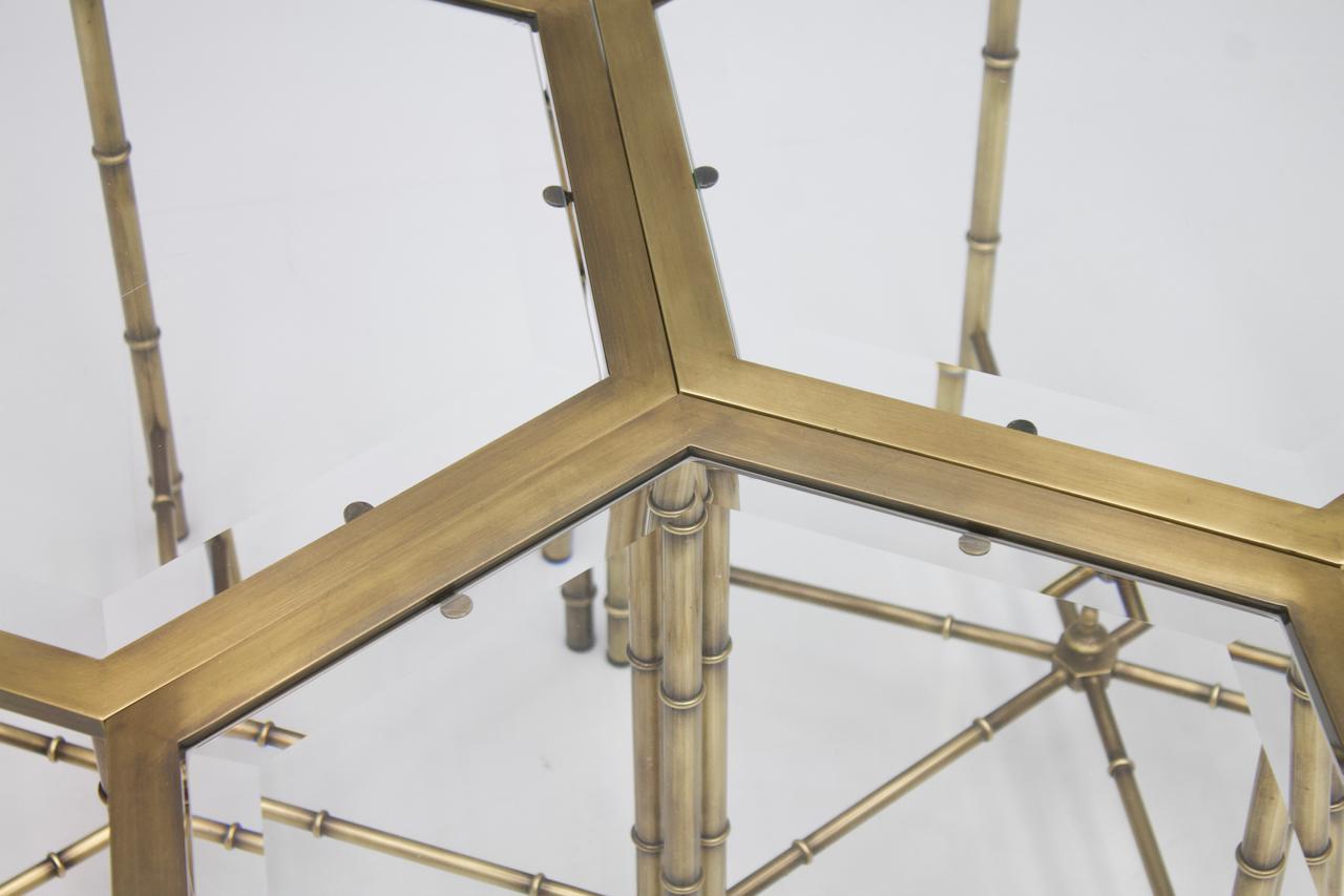 Set of Three Hexagonal Side Table in Brass and Glass, 1970s 8
