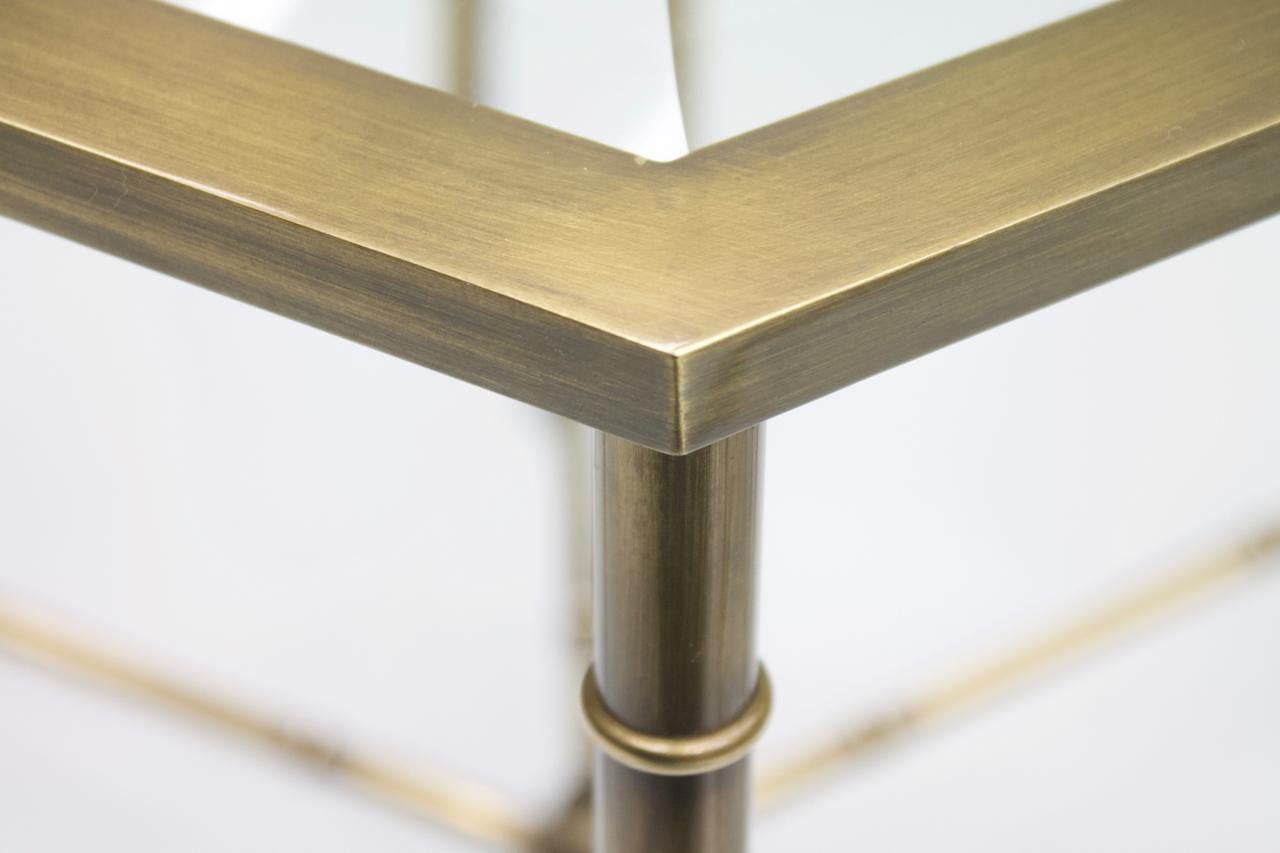 Set of Three Hexagonal Side Table in Brass and Glass, 1970s 2