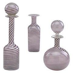 Set of Three of "Filigrana" Bottles Attributed to Aureliano Toso