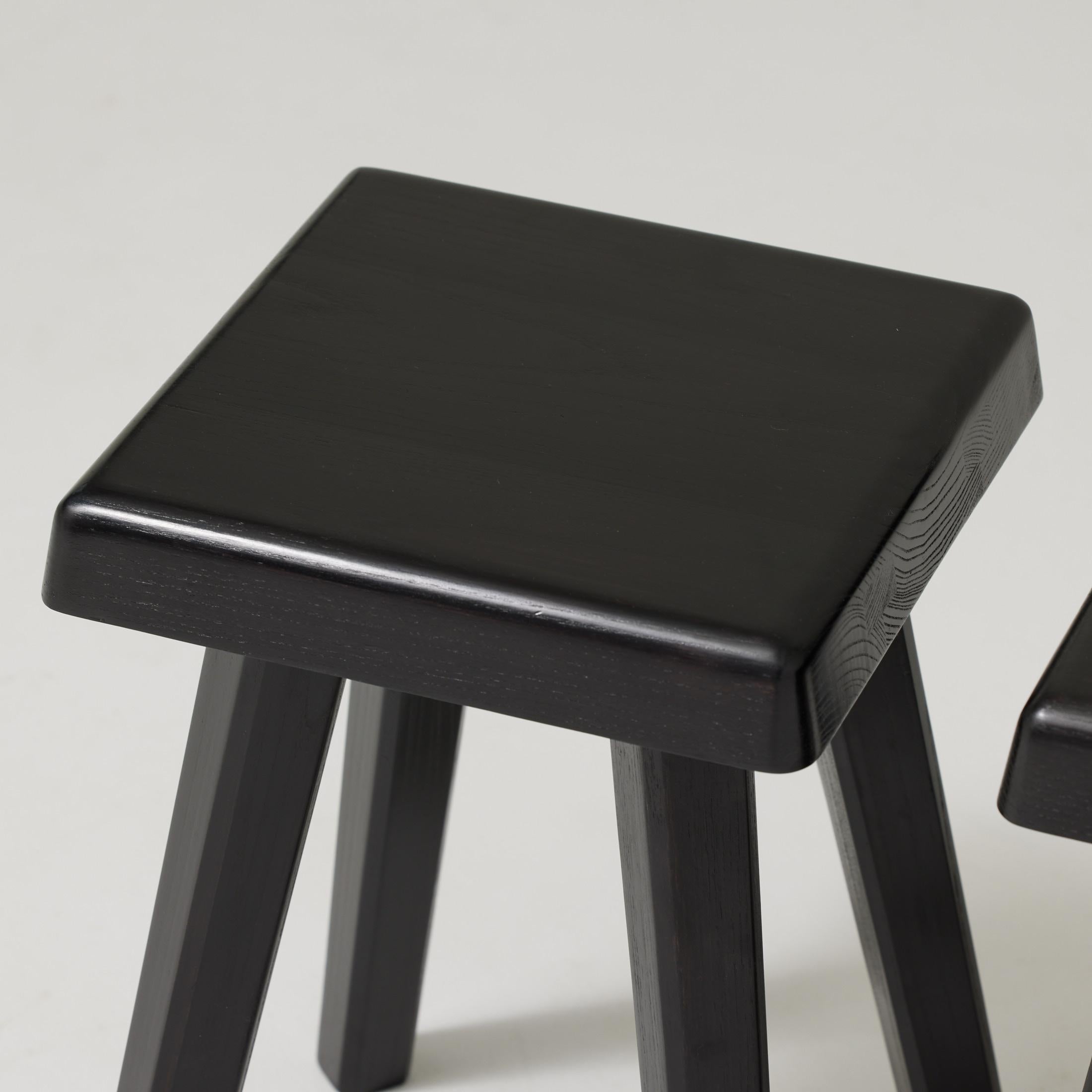 Set of Three of Pierre Chapo Special Black Wood Edition Stools For Sale 5