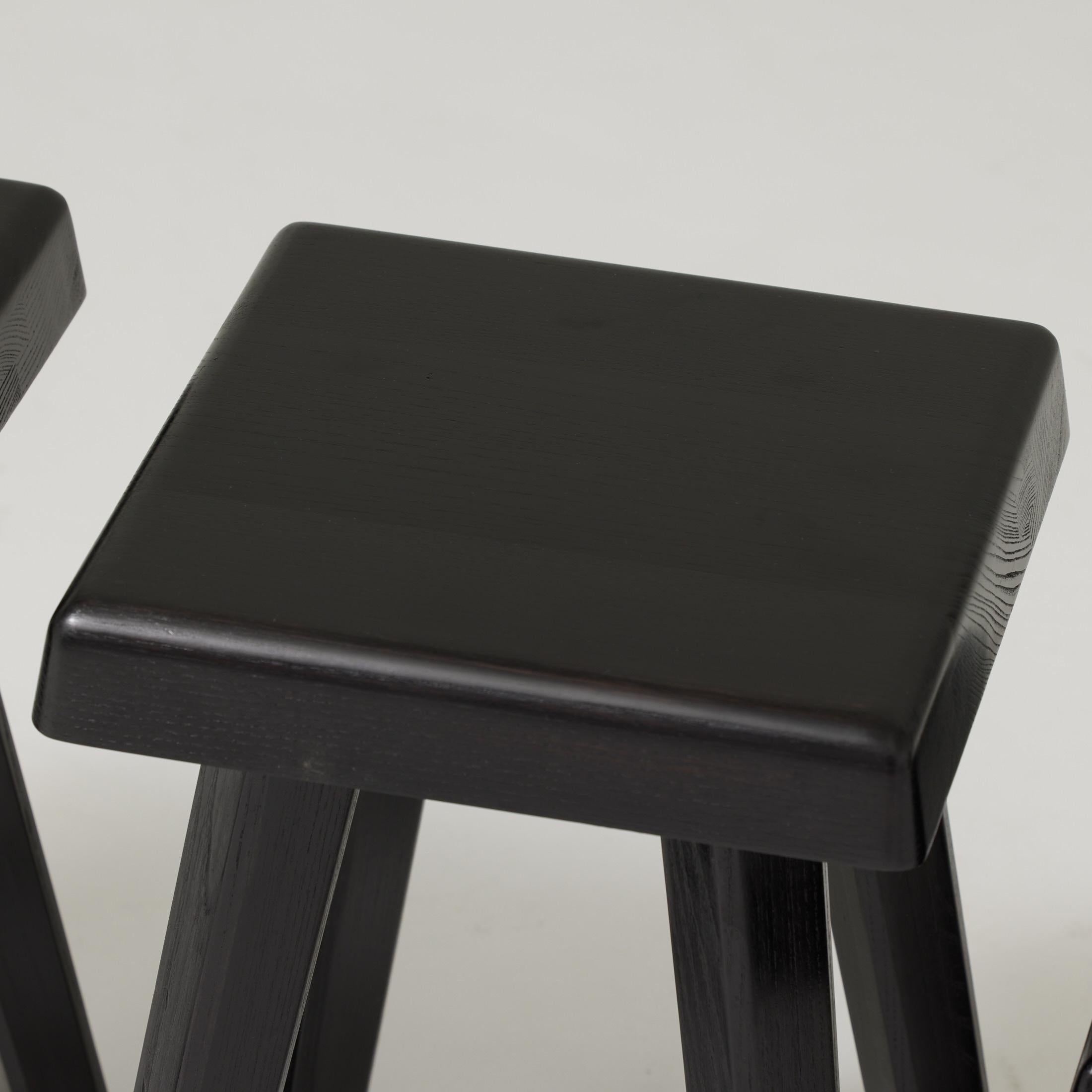 Set of Three of Pierre Chapo Special Black Wood Edition Stools For Sale 6