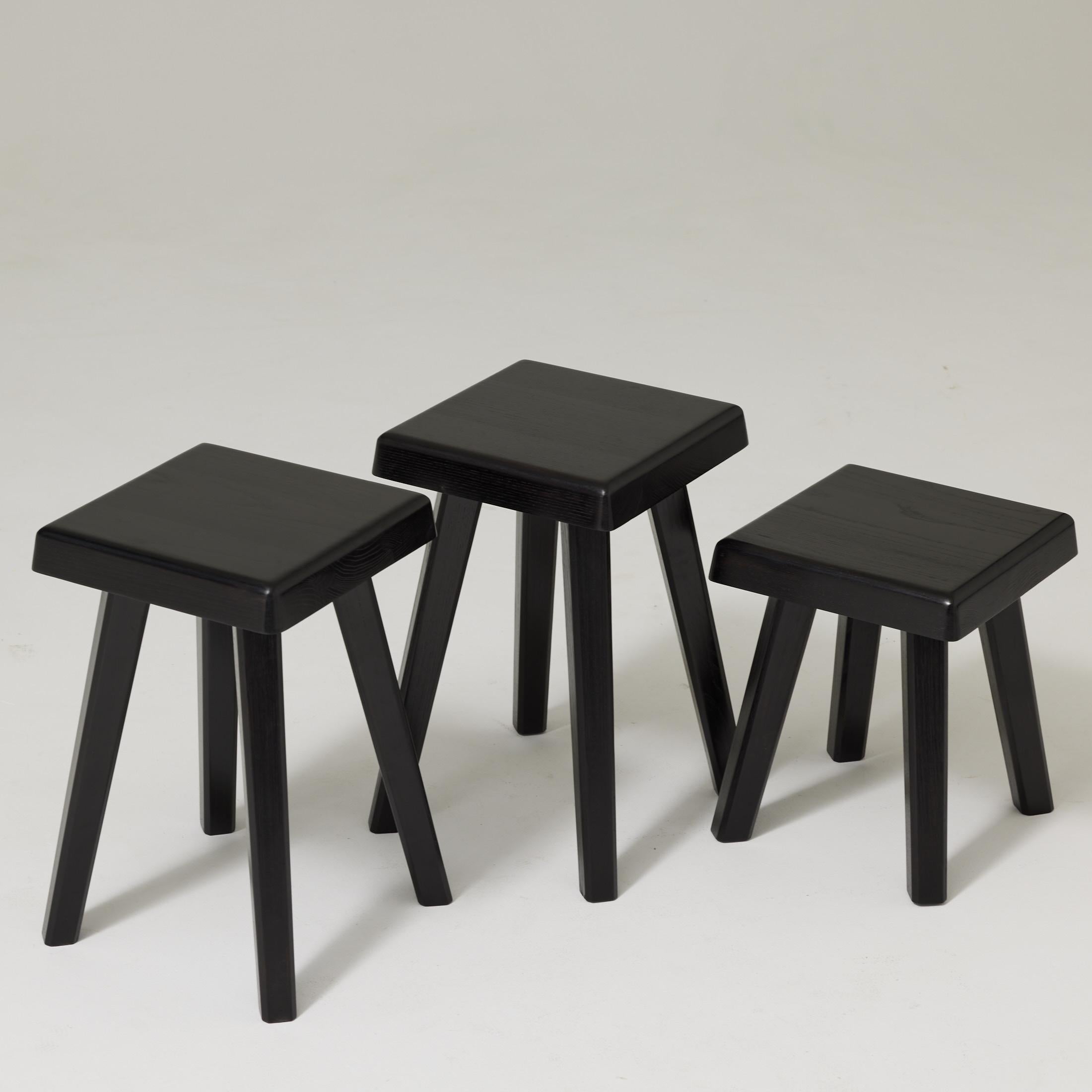 Set of Three of Pierre Chapo Special Black Wood Edition Stools For Sale 11