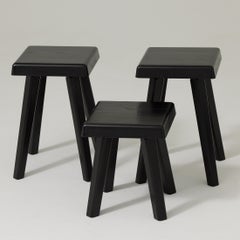 Set of Three of Pierre Chapo Special Black Wood Edition Stools