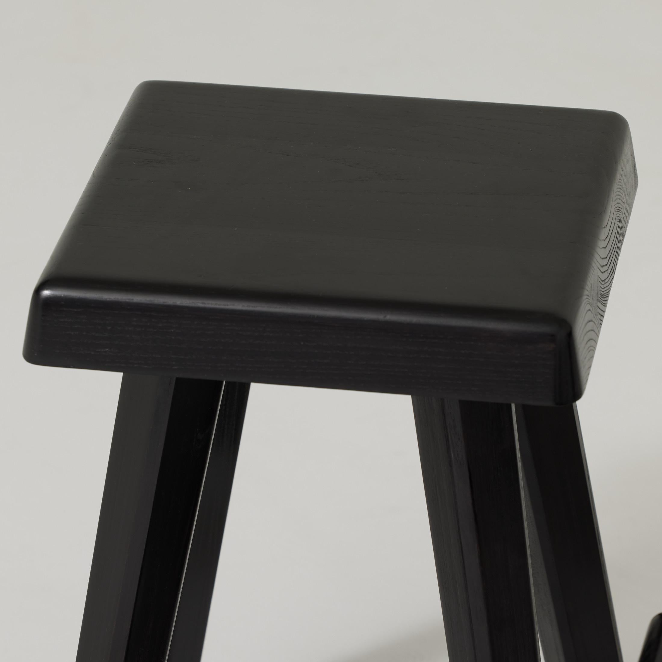 French Set of Three of Pierre Chapo Special Black Wood Edition Stools For Sale
