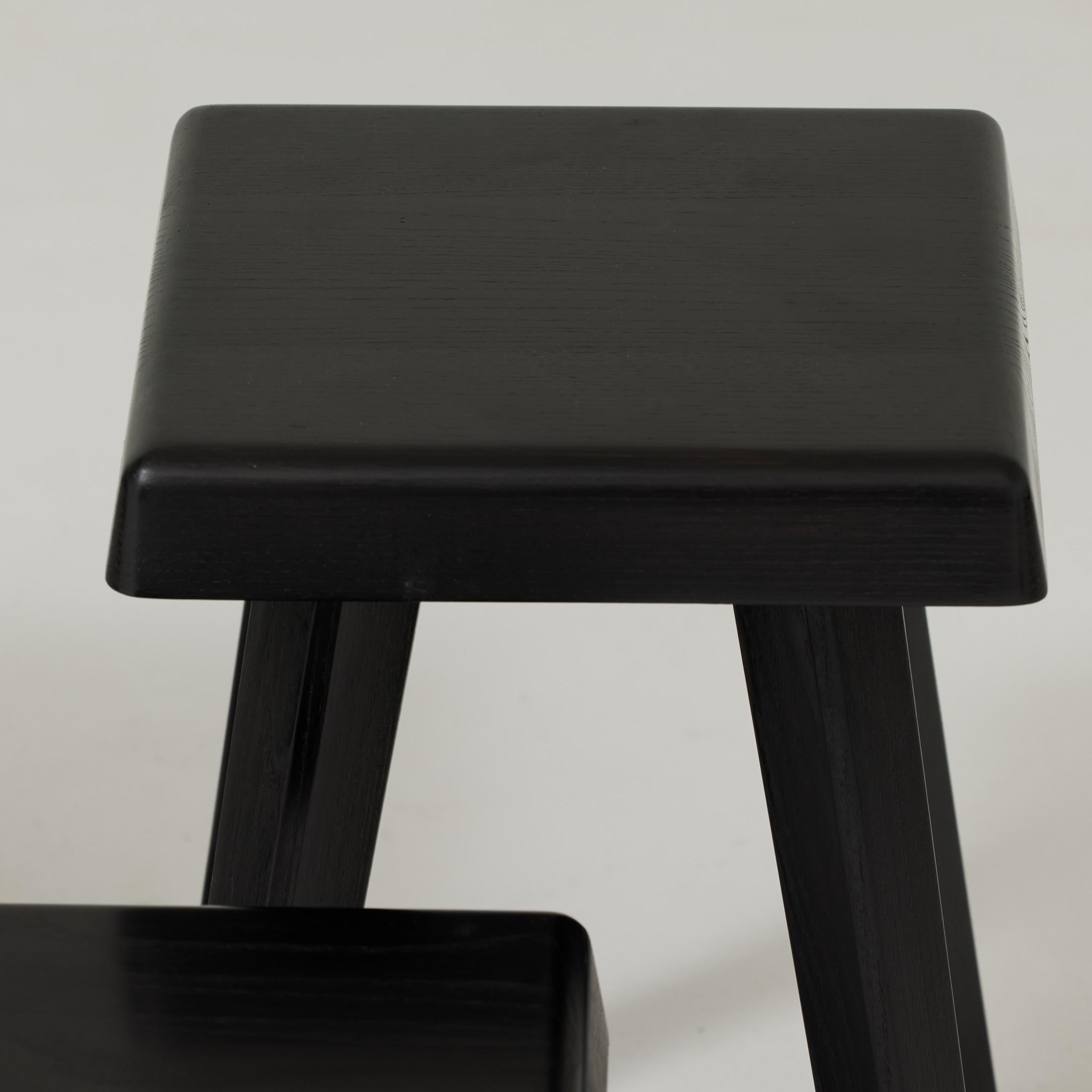 Set of Three of Pierre Chapo Special Black Wood Edition Stools In Good Condition For Sale In Barcelona, Barcelona