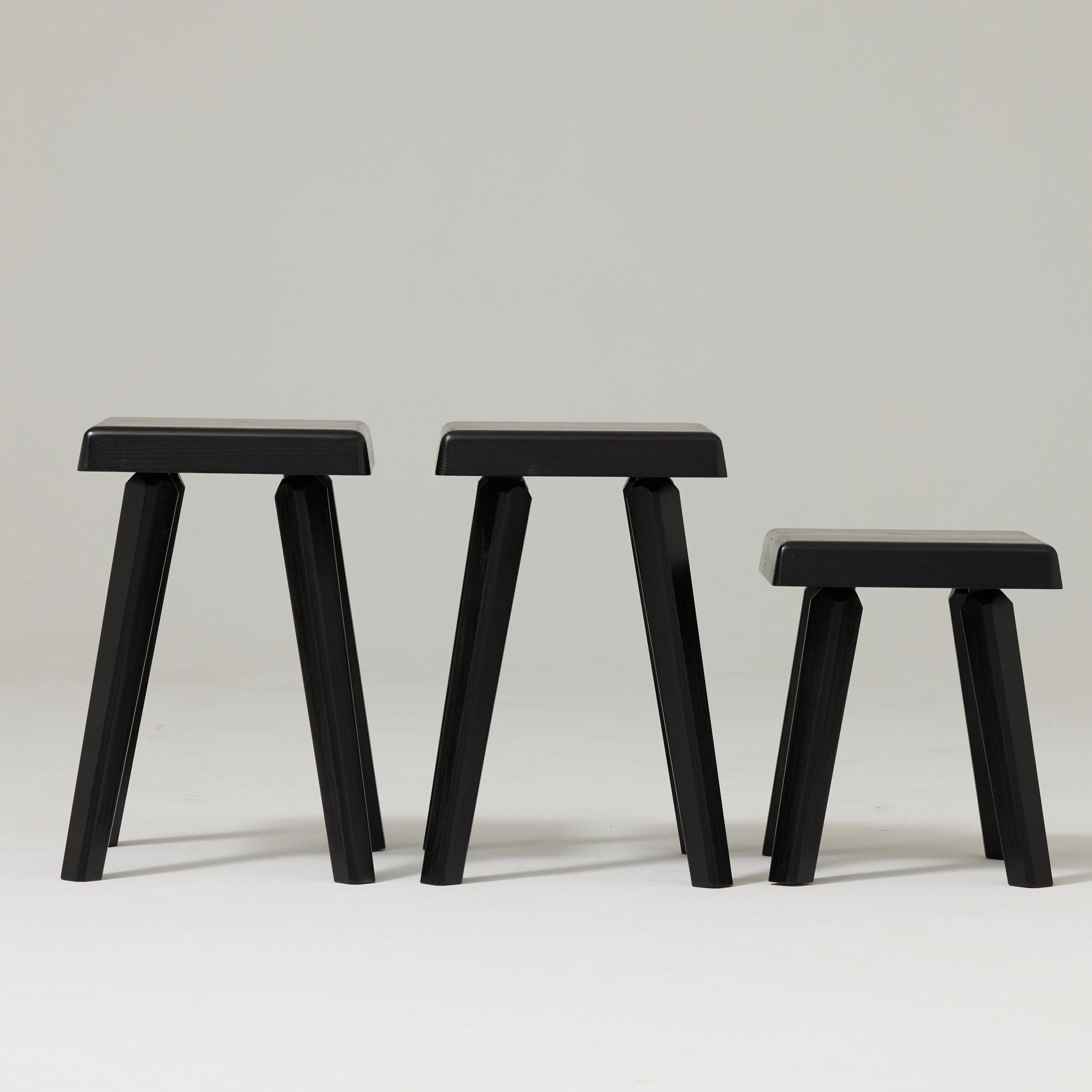 Contemporary Set of Three of Pierre Chapo Special Black Wood Edition Stools For Sale