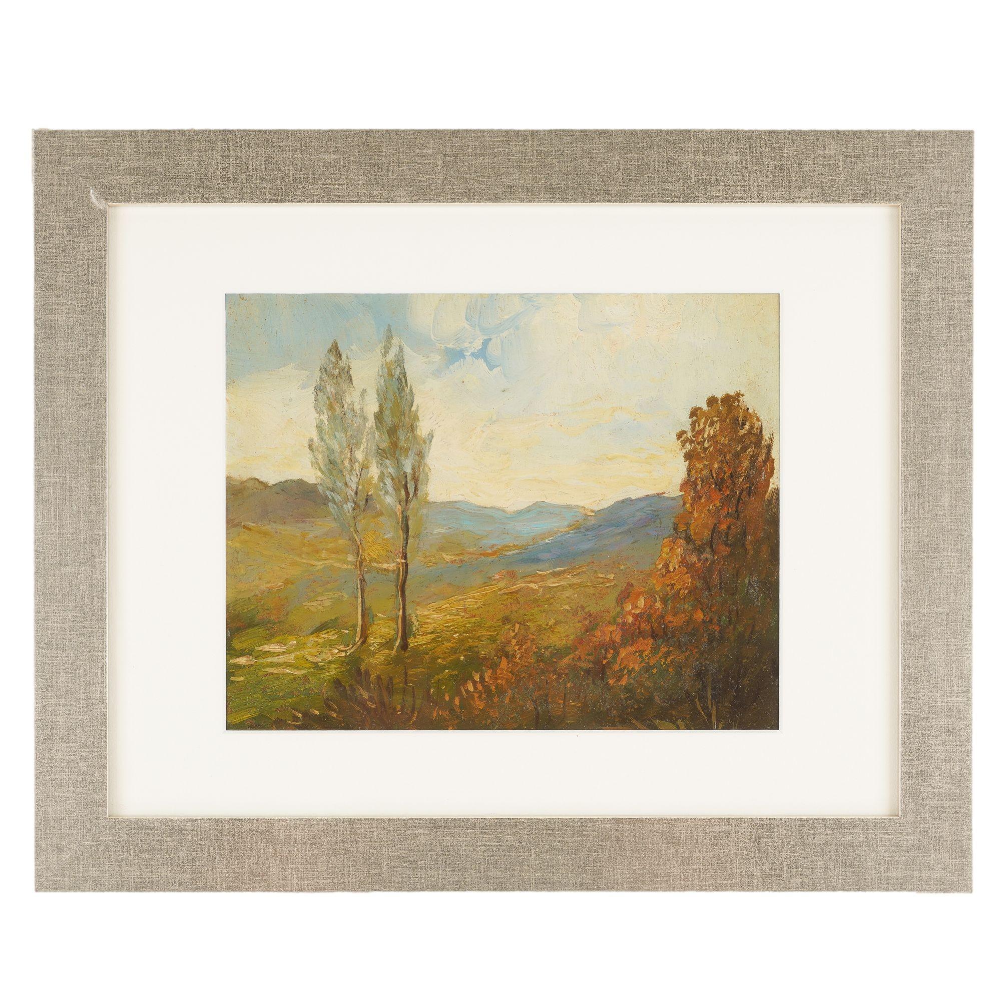 20th Century Set of three oil on board landscapes, 1900-25 For Sale