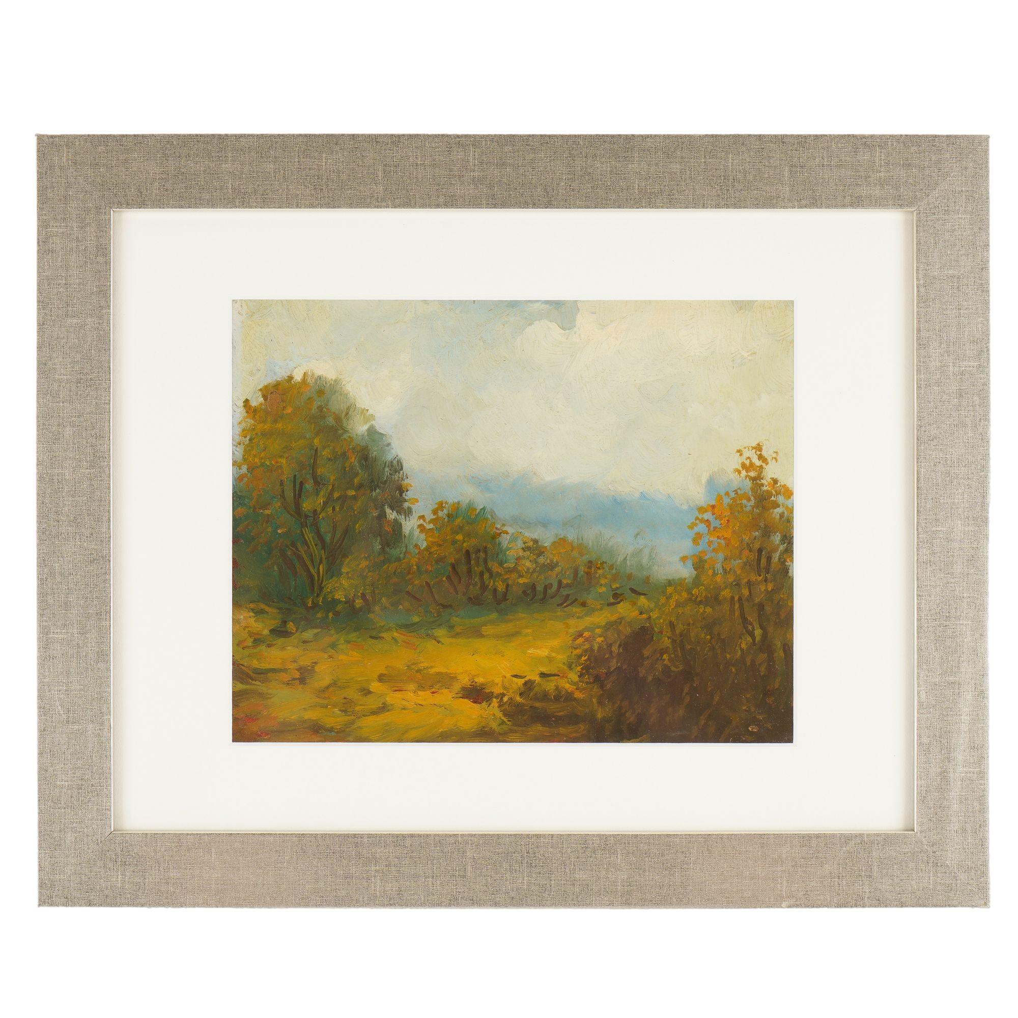 Ensemble de trois paysages à l'huile sur carton, 1900-25 en vente 2