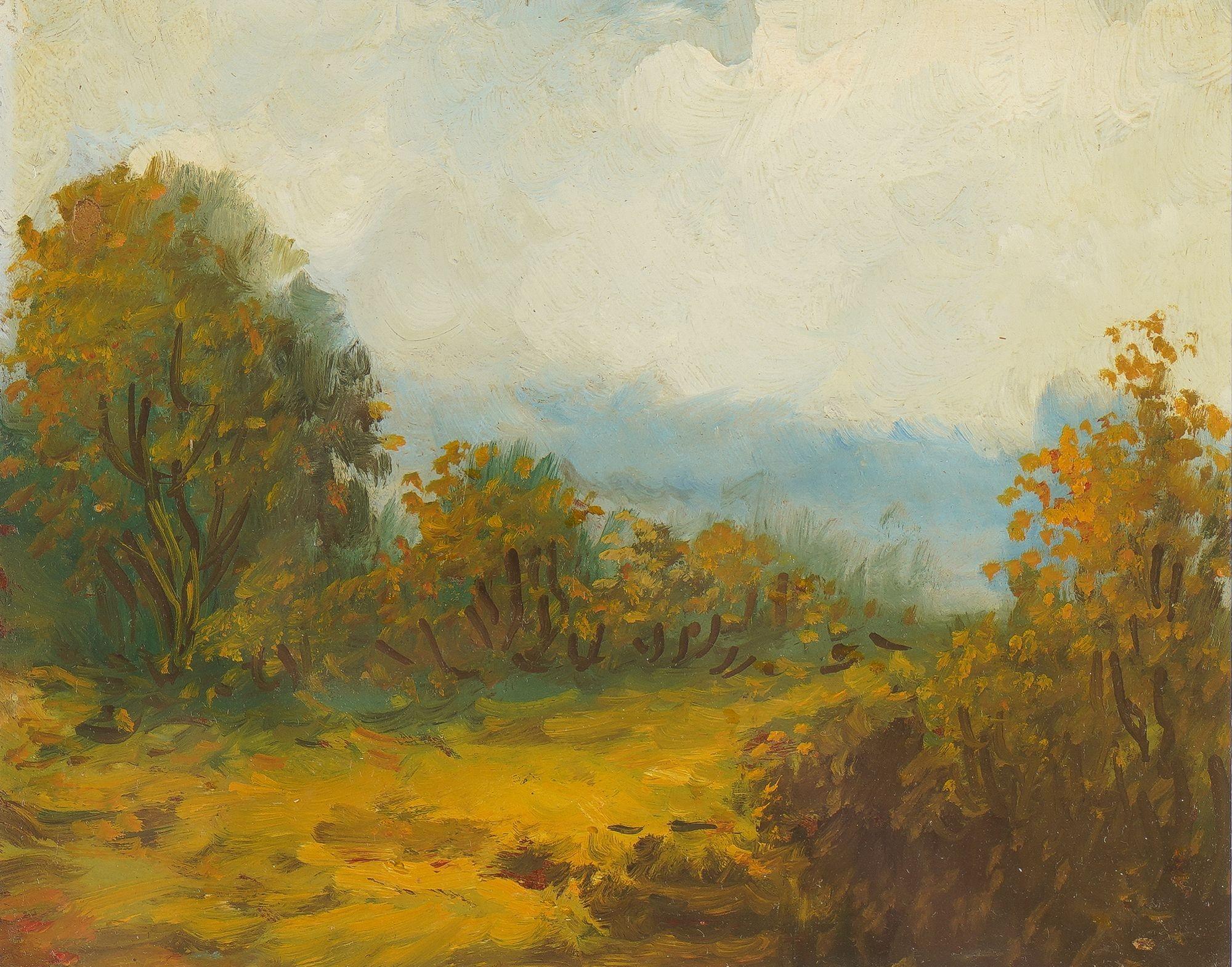 Ensemble de trois paysages à l'huile sur carton, 1900-25 en vente 3