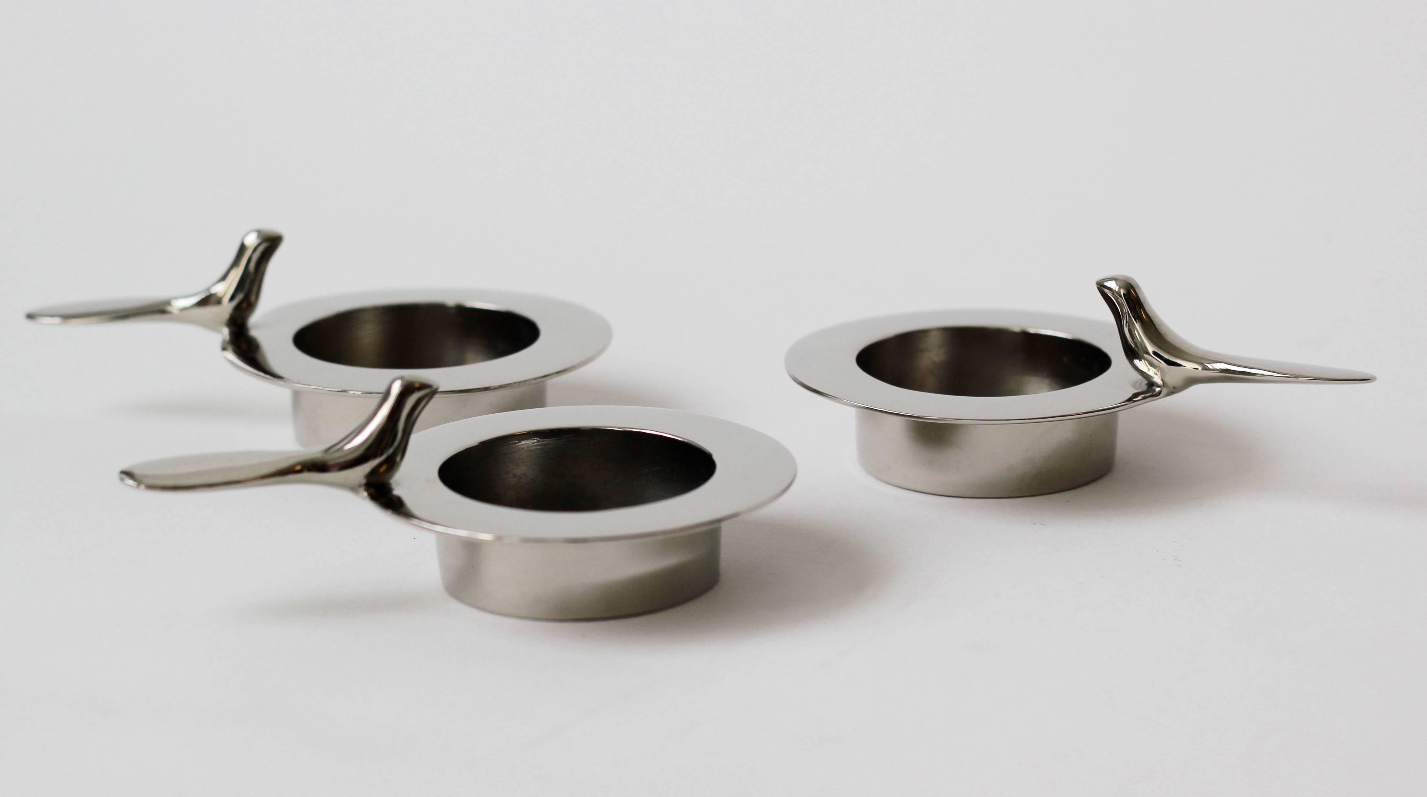 Contemporary Set of Three One Bird Nickel-Plated Tea Light Holders