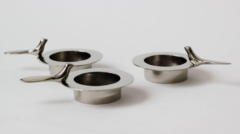 Contemporary Set of Three One Bird Nickel-Plated Tea Light Holders For Sale
