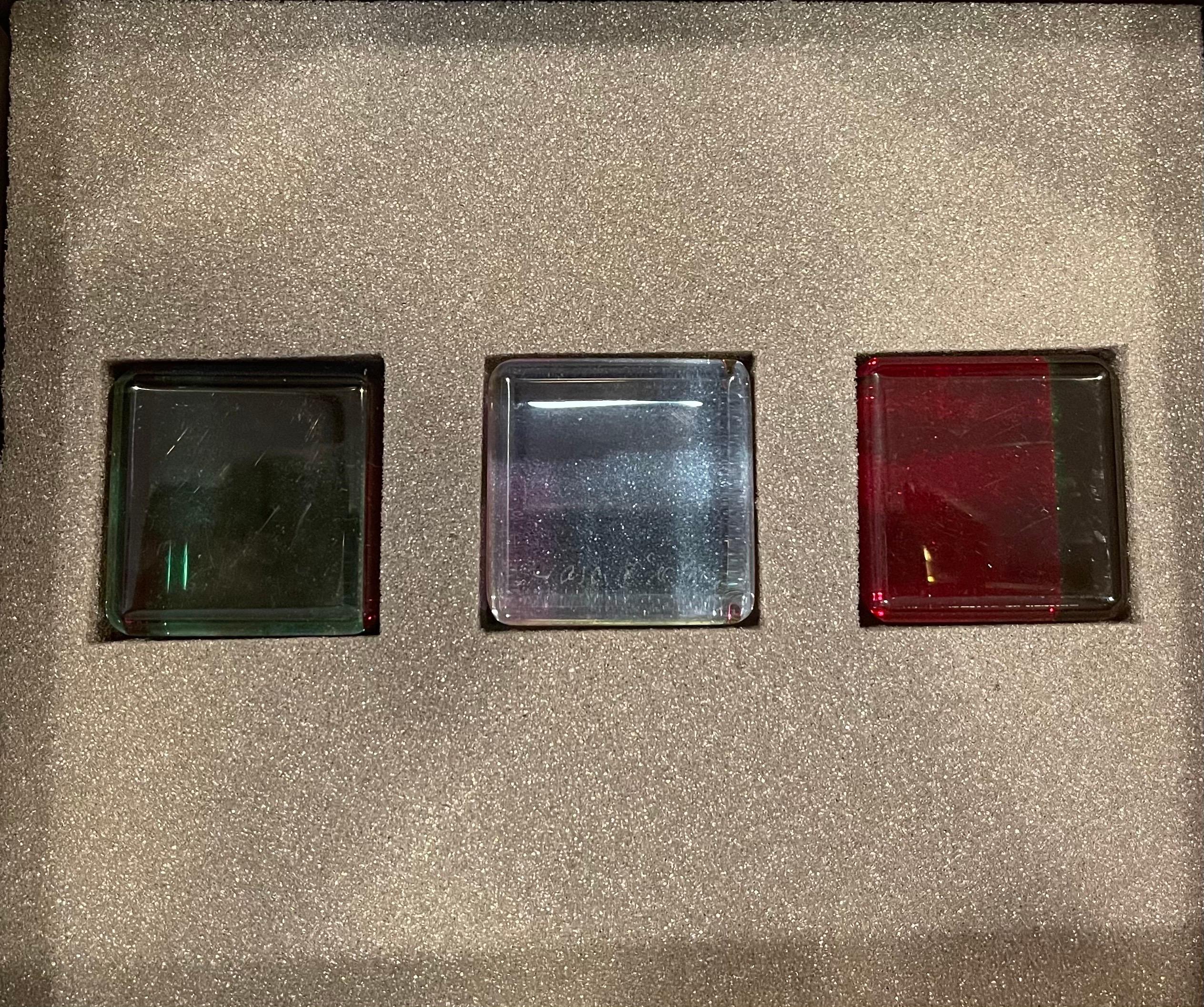 Set of Three Op Art Acrylic Cube Sculptures with Box by Vasa Mihich 2