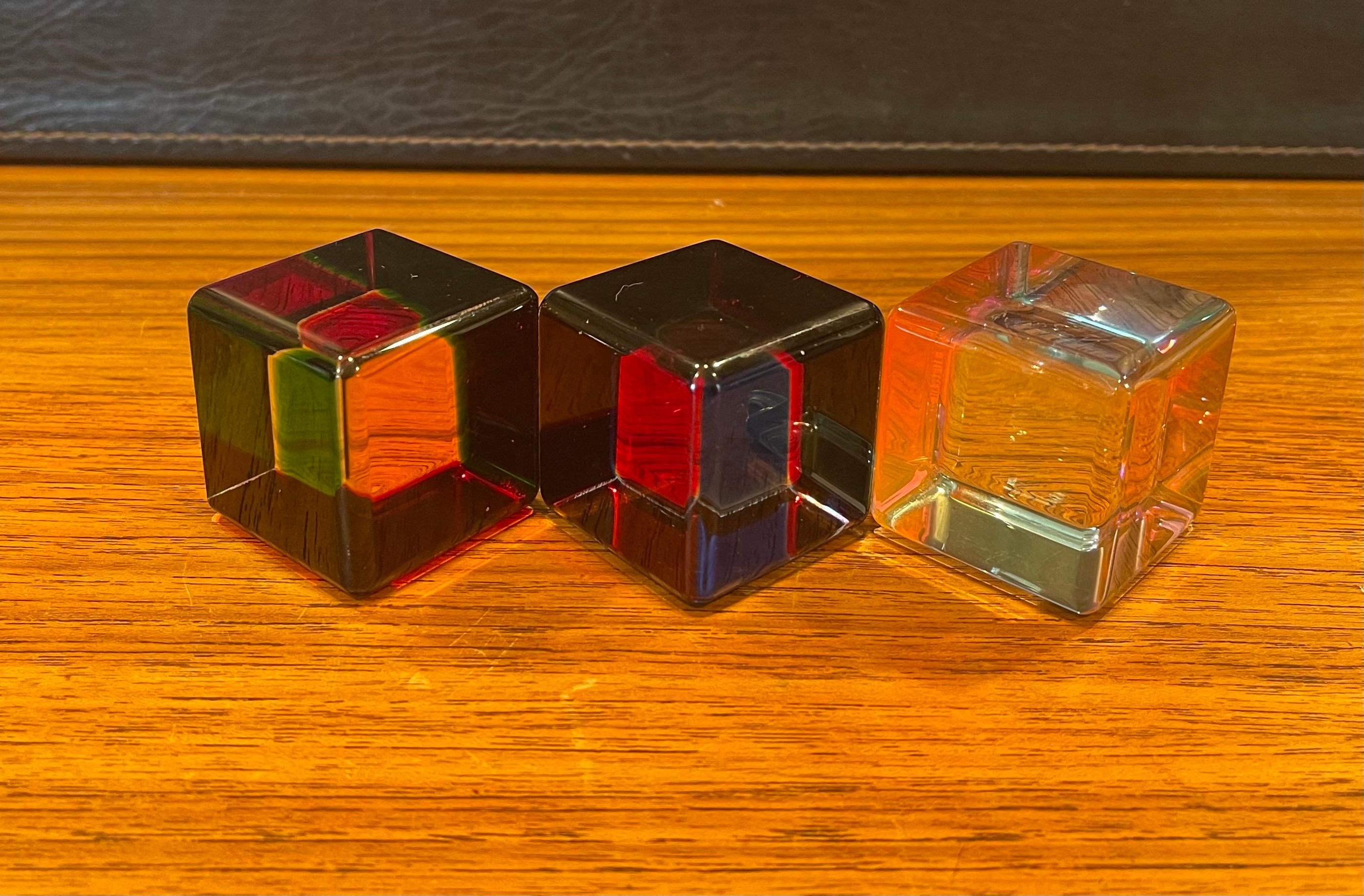 Set of Three Op Art Acrylic Cube Sculptures with Box by Vasa Mihich In Good Condition In San Diego, CA