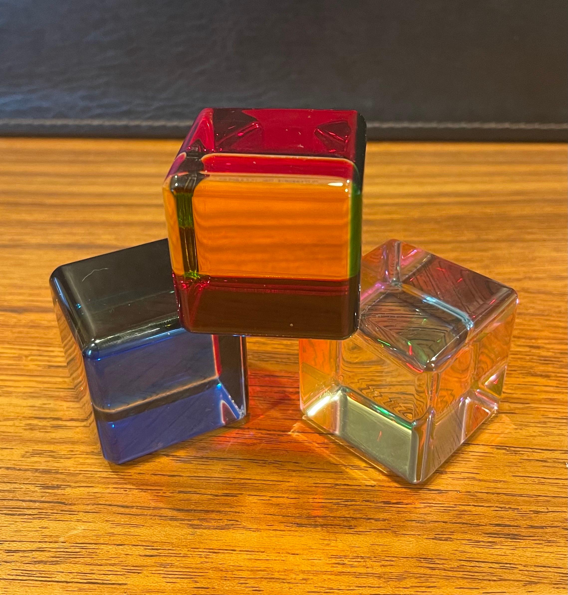 Contemporary Set of Three Op Art Acrylic Cube Sculptures with Box by Vasa Mihich