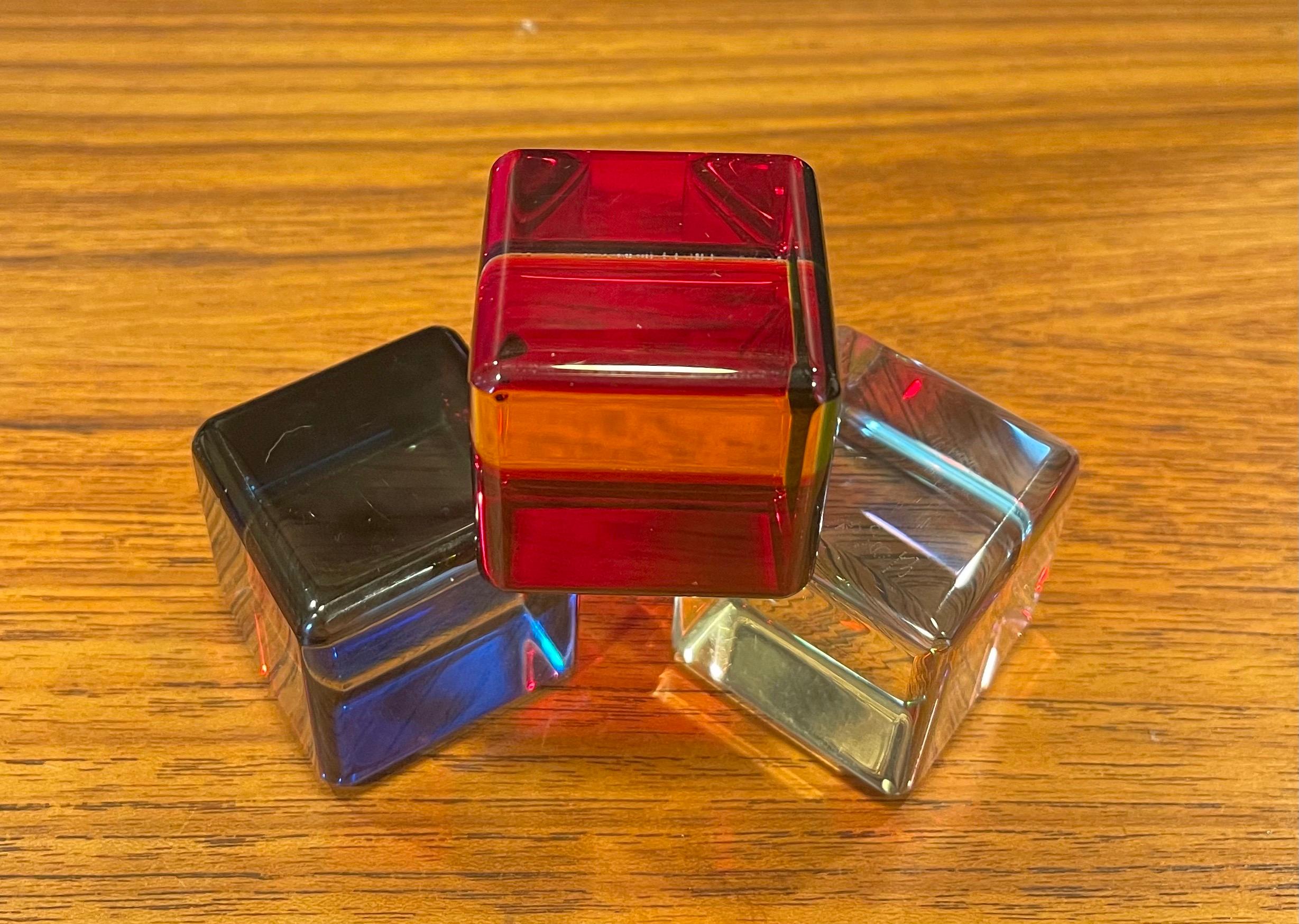 Set of Three Op Art Acrylic Cube Sculptures with Box by Vasa Mihich 1